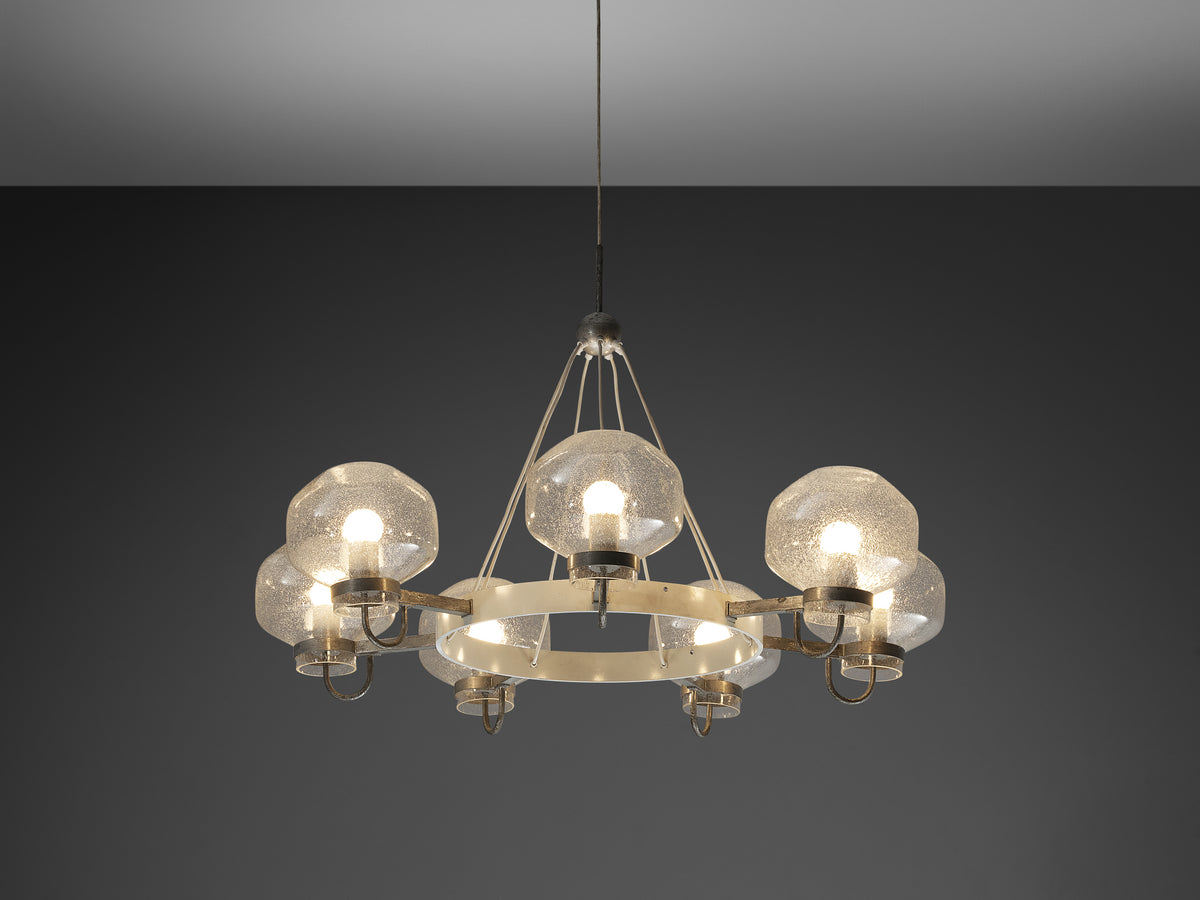 1970s Chandelier in Silver-Colored Metal & Blown Glass Lighting Morentz