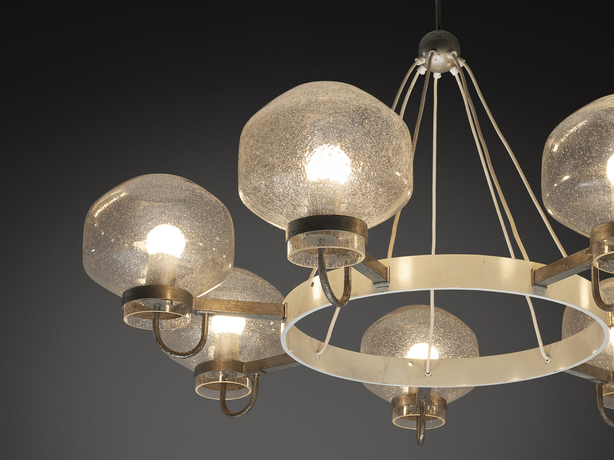 1970s Chandelier in Silver-Colored Metal & Blown Glass Lighting Morentz