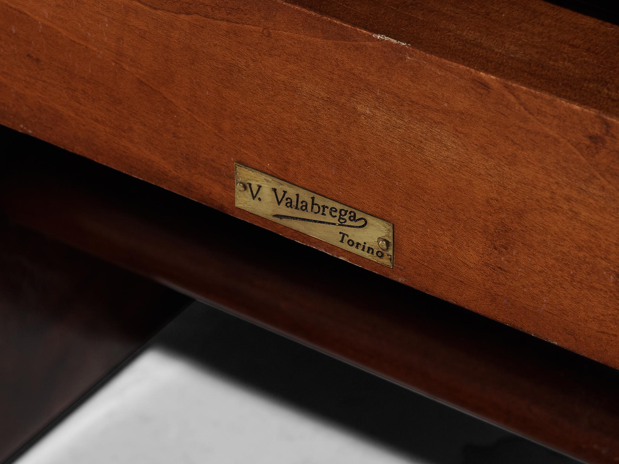 Ernesto Valabrega Pair of Lounge Chairs in Olive Green Leather and Mahogany seating Morentz