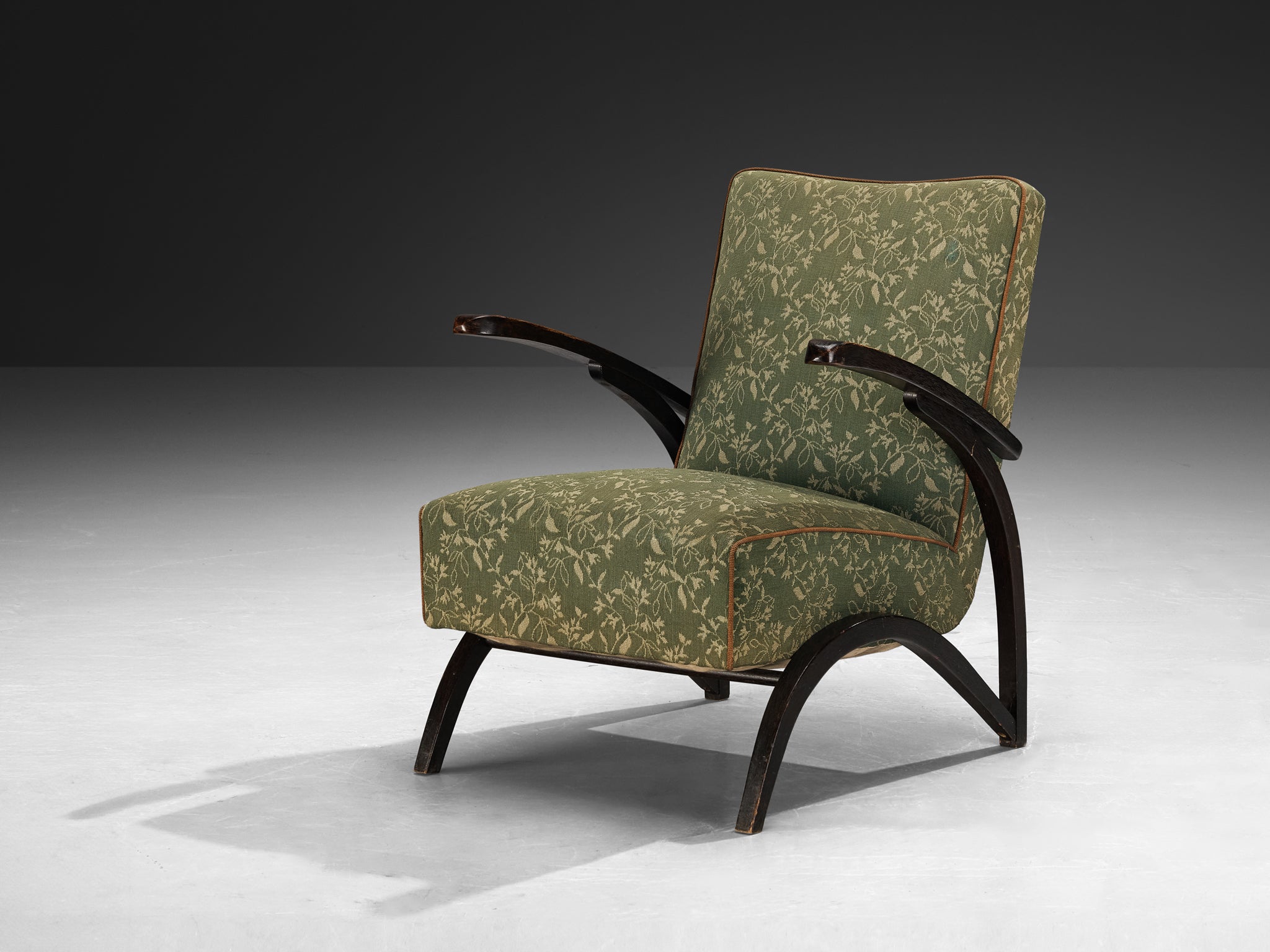Jindřich Halabala Lounge Chair in Green Floral Upholstery Seating Morentz