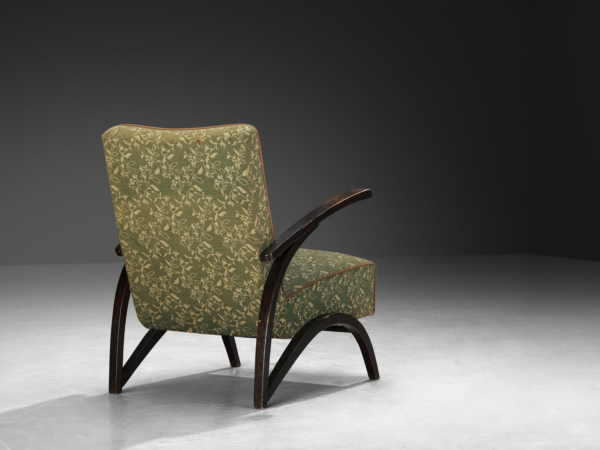 Jindřich Halabala Lounge Chair in Green Floral Upholstery Seating Morentz