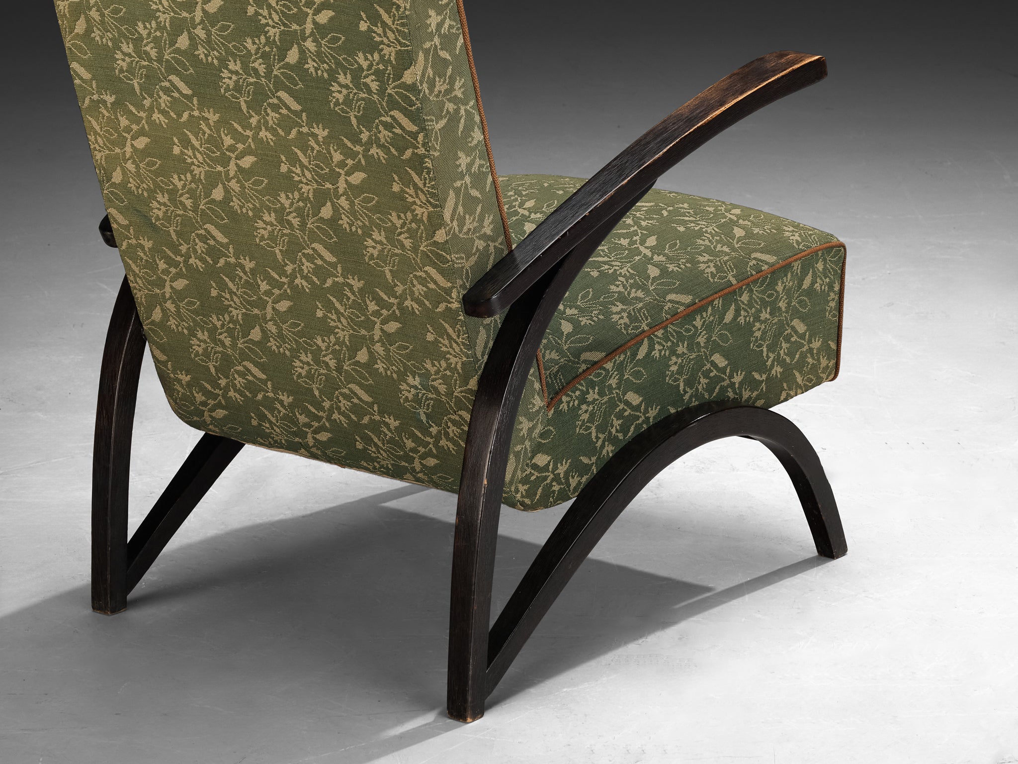 Jindřich Halabala Lounge Chair in Green Floral Upholstery Seating Morentz