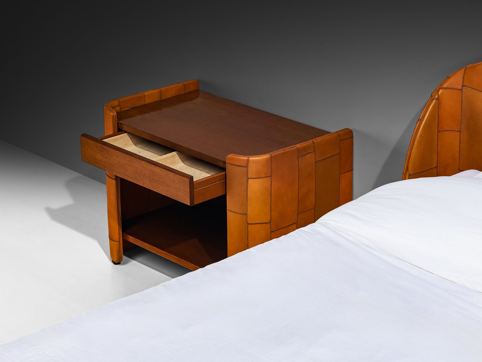 Tito Agnoli for Caleido/Poltrona Frau Double Bed with Night Stands in Patchwork Leather More Furniture and Collectibles Morentz