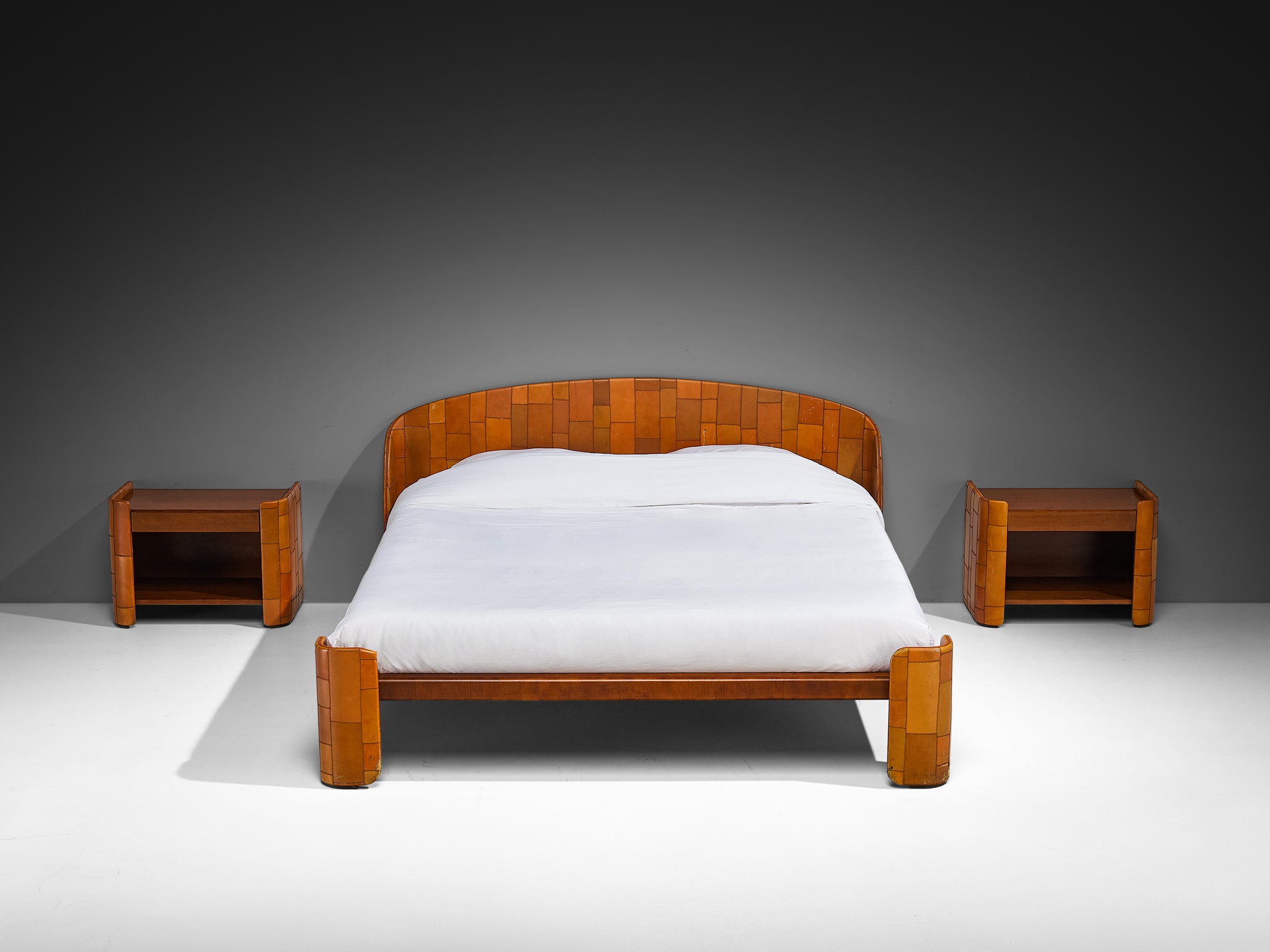Tito Agnoli for Caleido/Poltrona Frau Double Bed with Night Stands in Patchwork Leather More Furniture and Collectibles Morentz