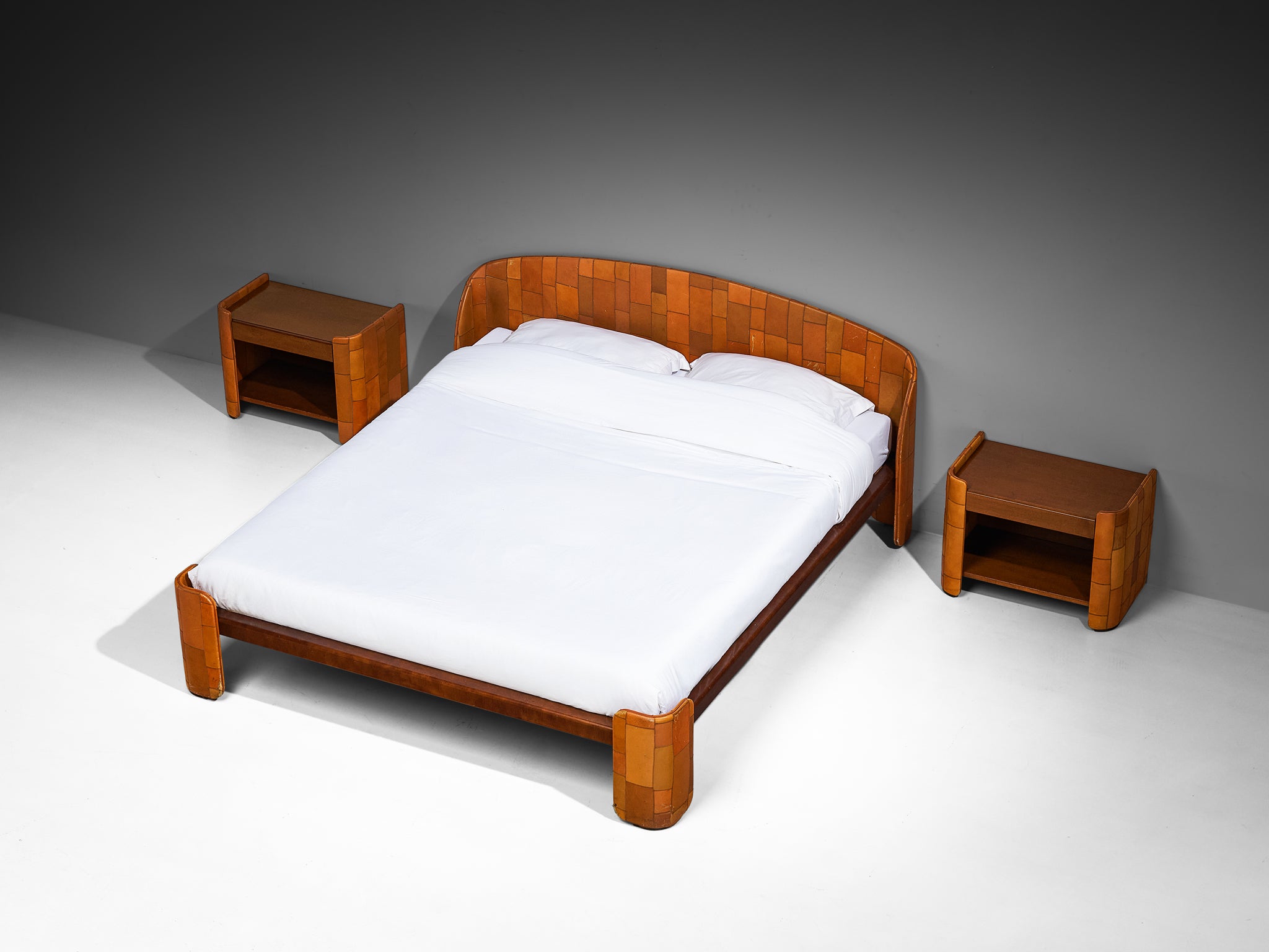 Tito Agnoli for Caleido/Poltrona Frau Double Bed with Night Stands in Patchwork Leather More Furniture and Collectibles Morentz