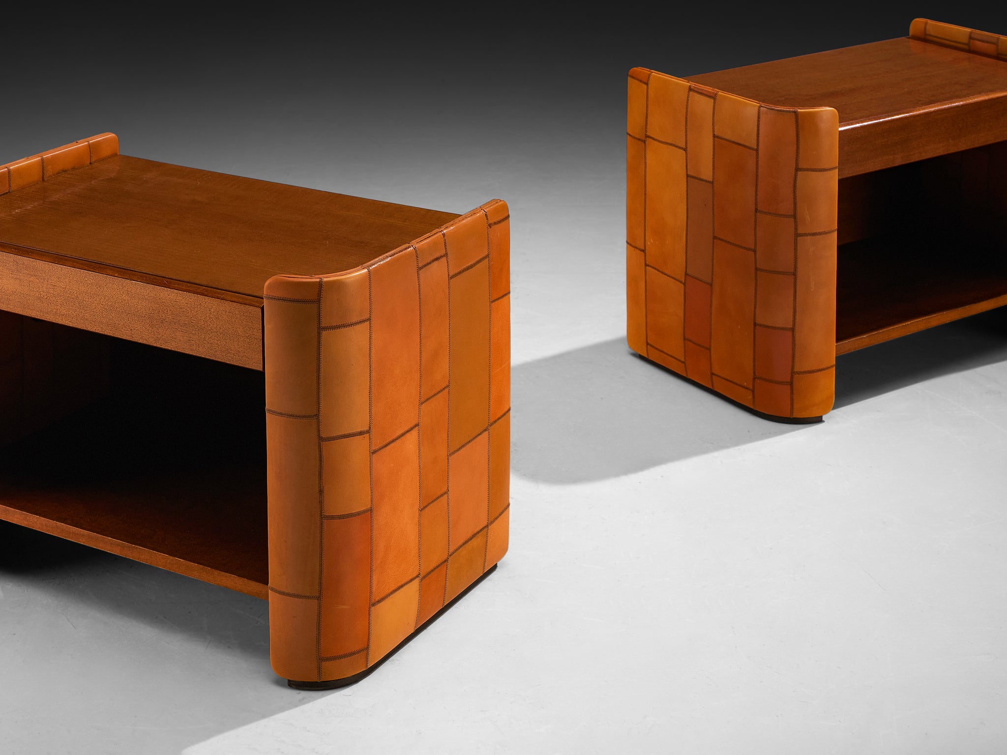 Tito Agnoli for Caleido/Poltrona Frau Double Bed with Night Stands in Patchwork Leather More Furniture and Collectibles Morentz