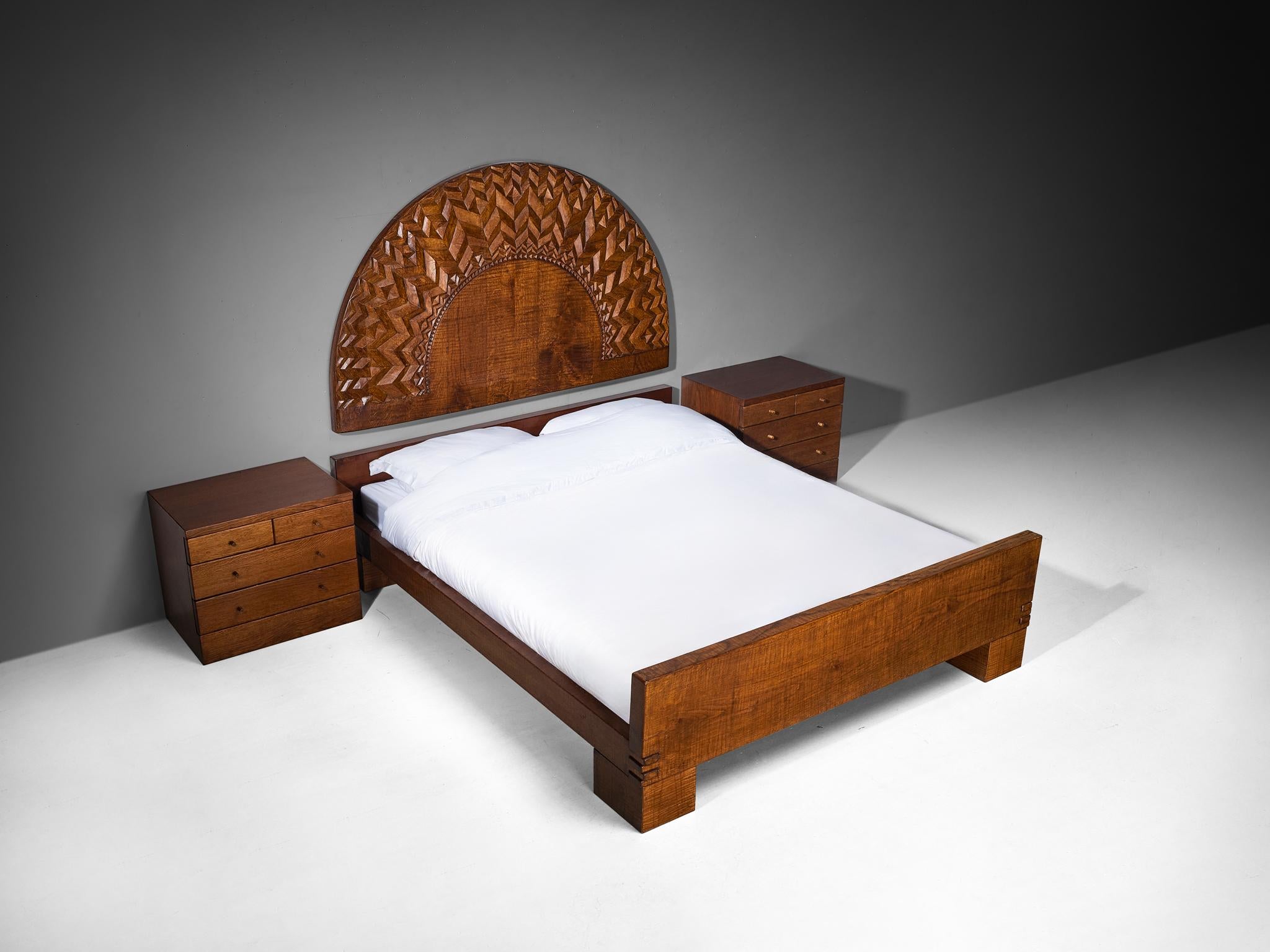 Giuseppe Rivadossi for Officina Rivadossi Queen Bed with Nightstands in Oak more furniture and collectibles Morentz