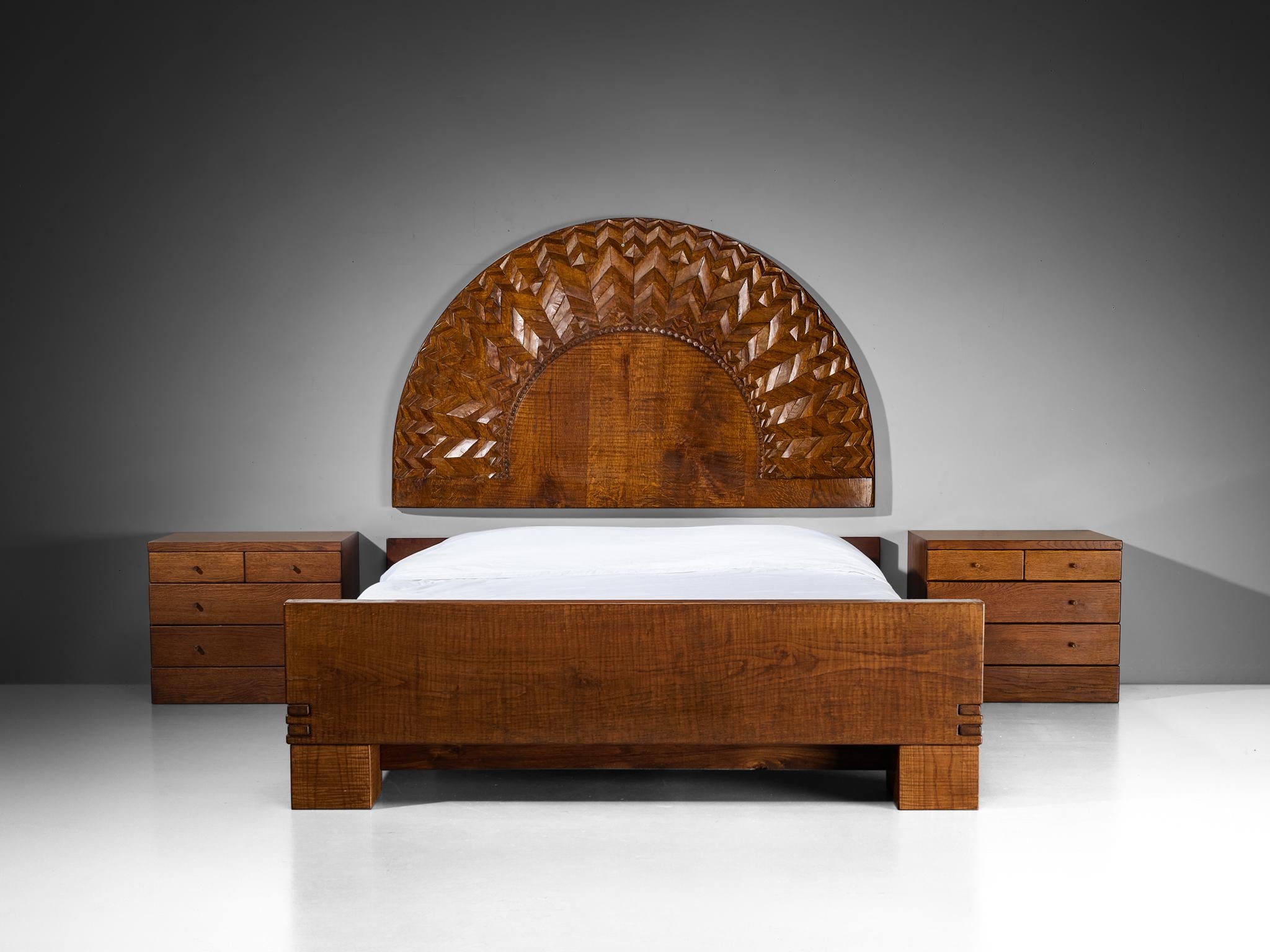 Giuseppe Rivadossi for Officina Rivadossi Queen Bed with Nightstands in Oak more furniture and collectibles Morentz