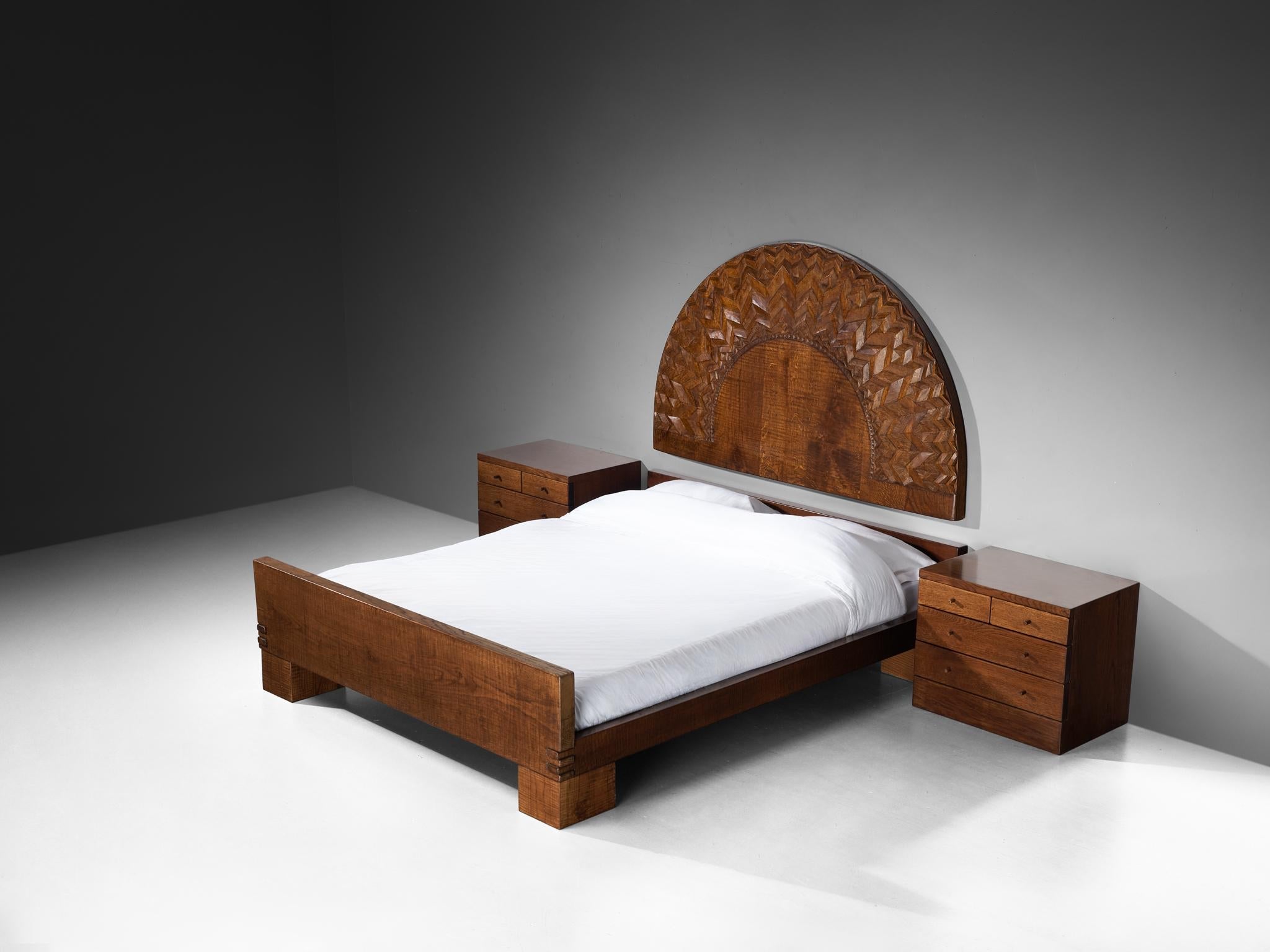 Giuseppe Rivadossi for Officina Rivadossi Queen Bed with Nightstands in Oak more furniture and collectibles Morentz