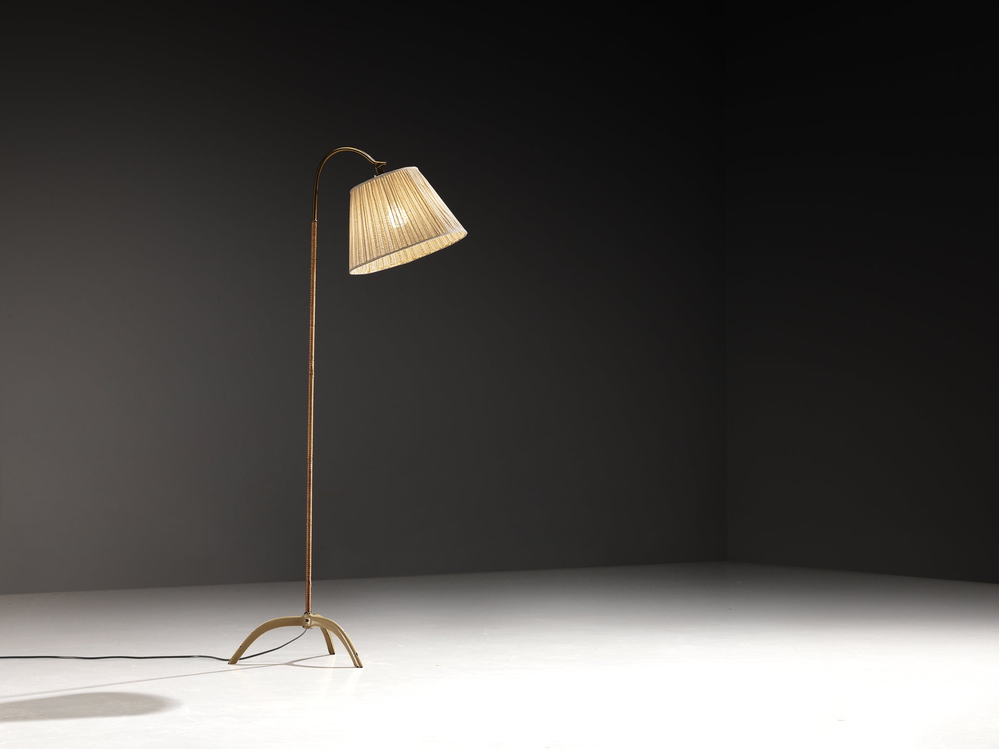 Paavo Tynell for Taito Oy '9609' Floor Lamp in Brass and Cane Lighting Morentz