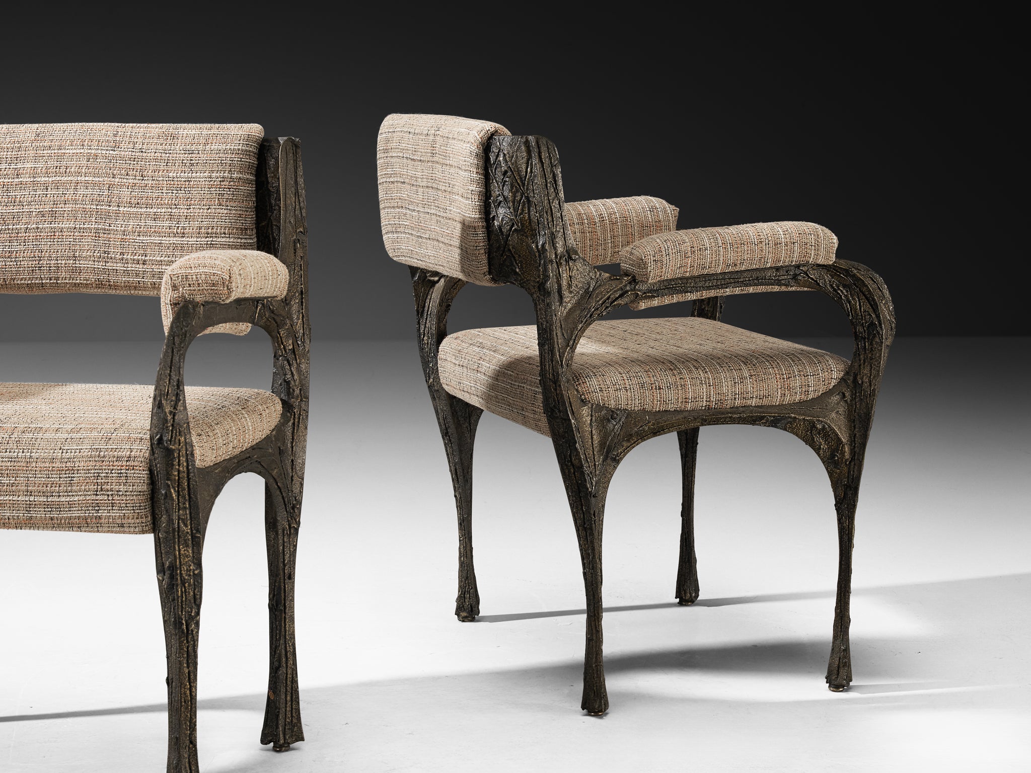 Paul Evans for Directional Sculpted Bronze Dining Chairs Seating Morentz