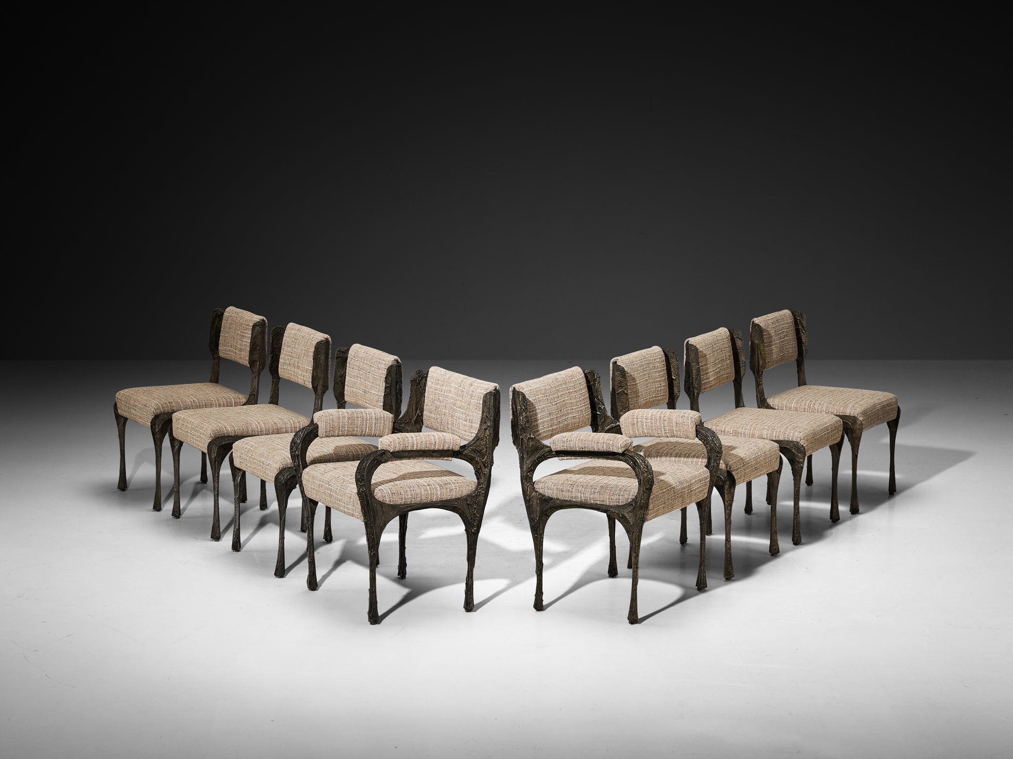 Paul Evans for Directional Sculpted Bronze Dining Chairs Seating Morentz