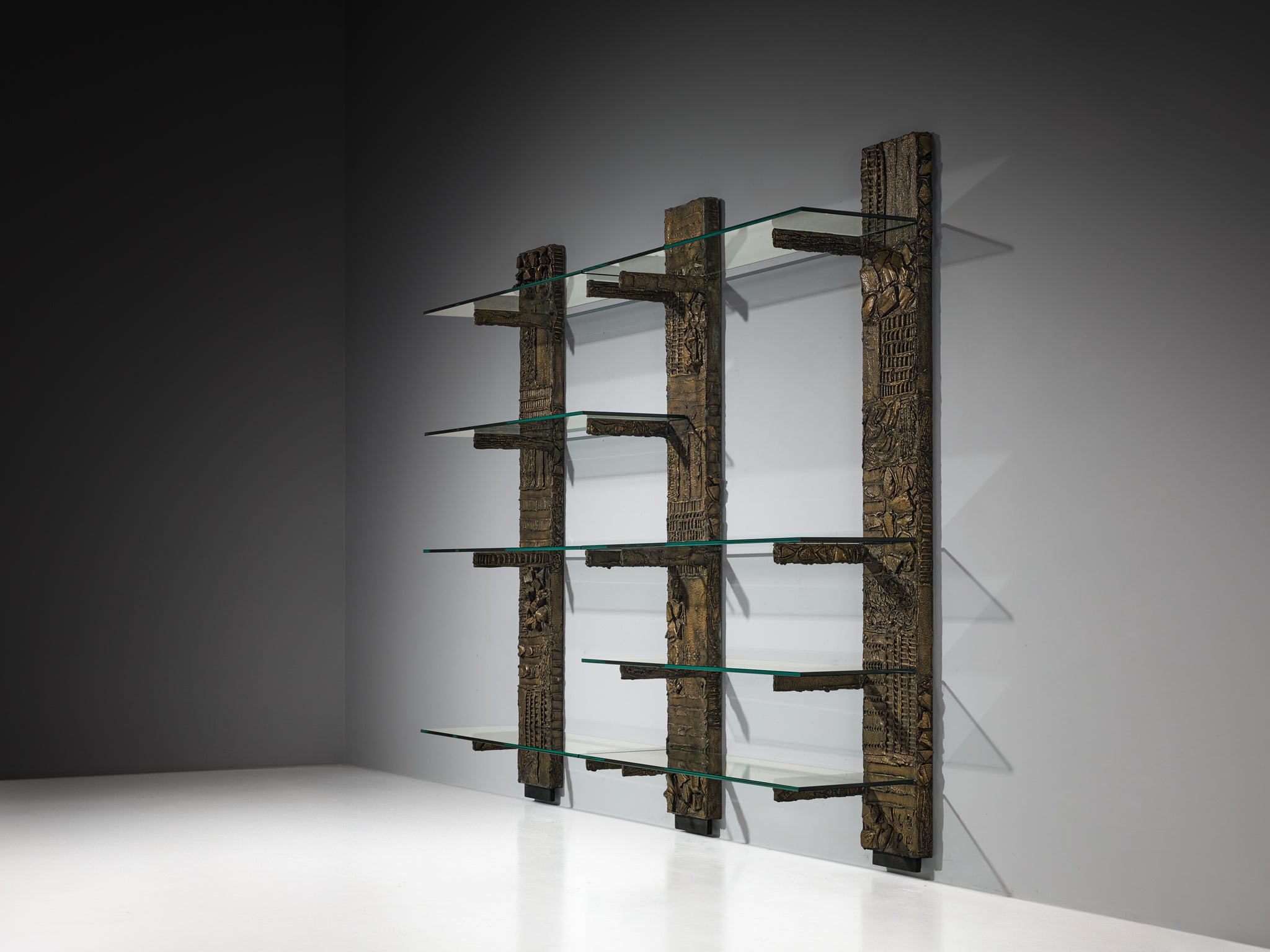 Paul Evans for Directional 'PE 68' Wall Unit in Bronzed Resin and Glass Case pieces and storage cabinets Morentz