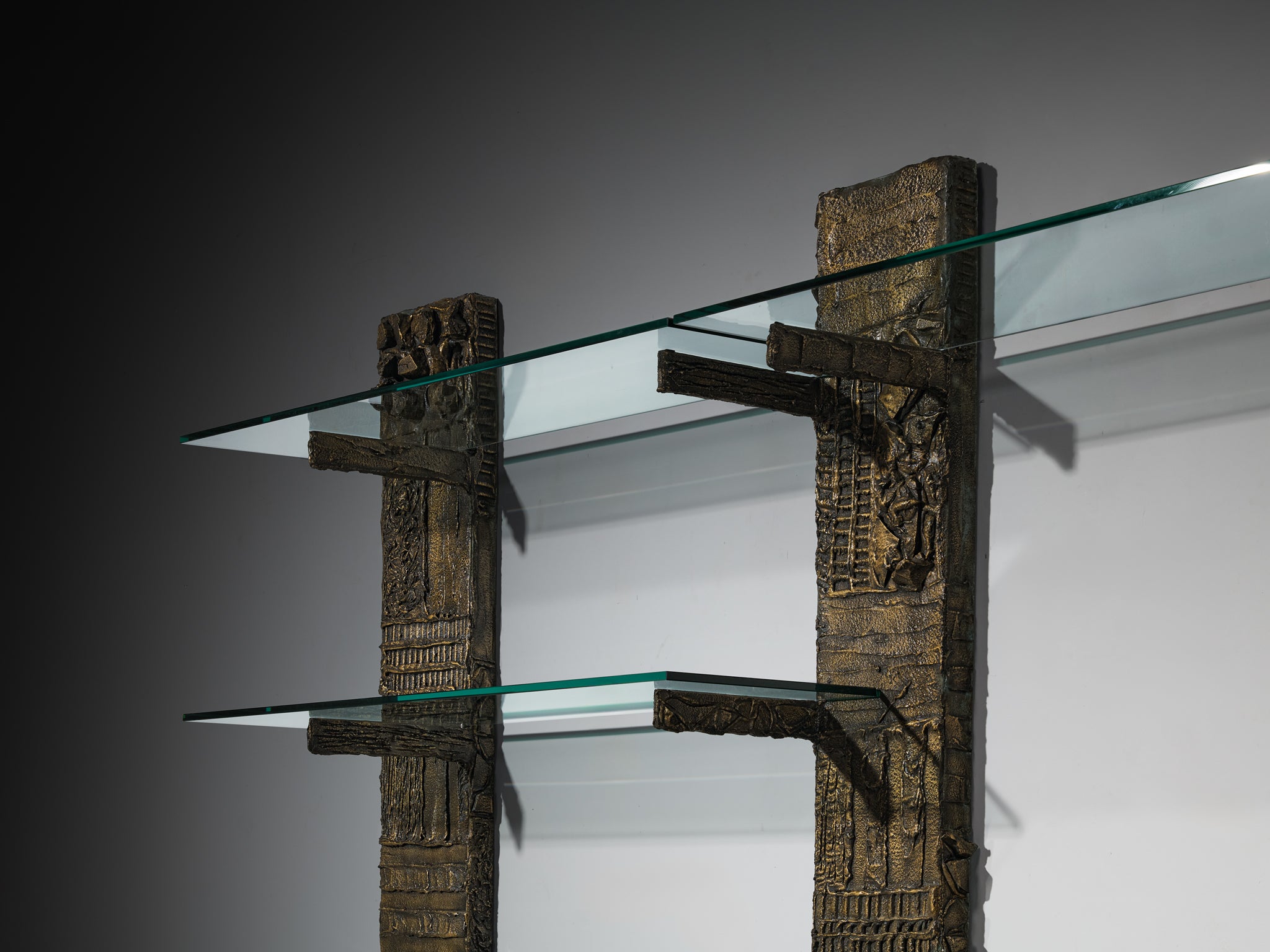 Paul Evans for Directional 'PE 68' Wall Unit in Bronzed Resin and Glass Case pieces and storage cabinets Morentz