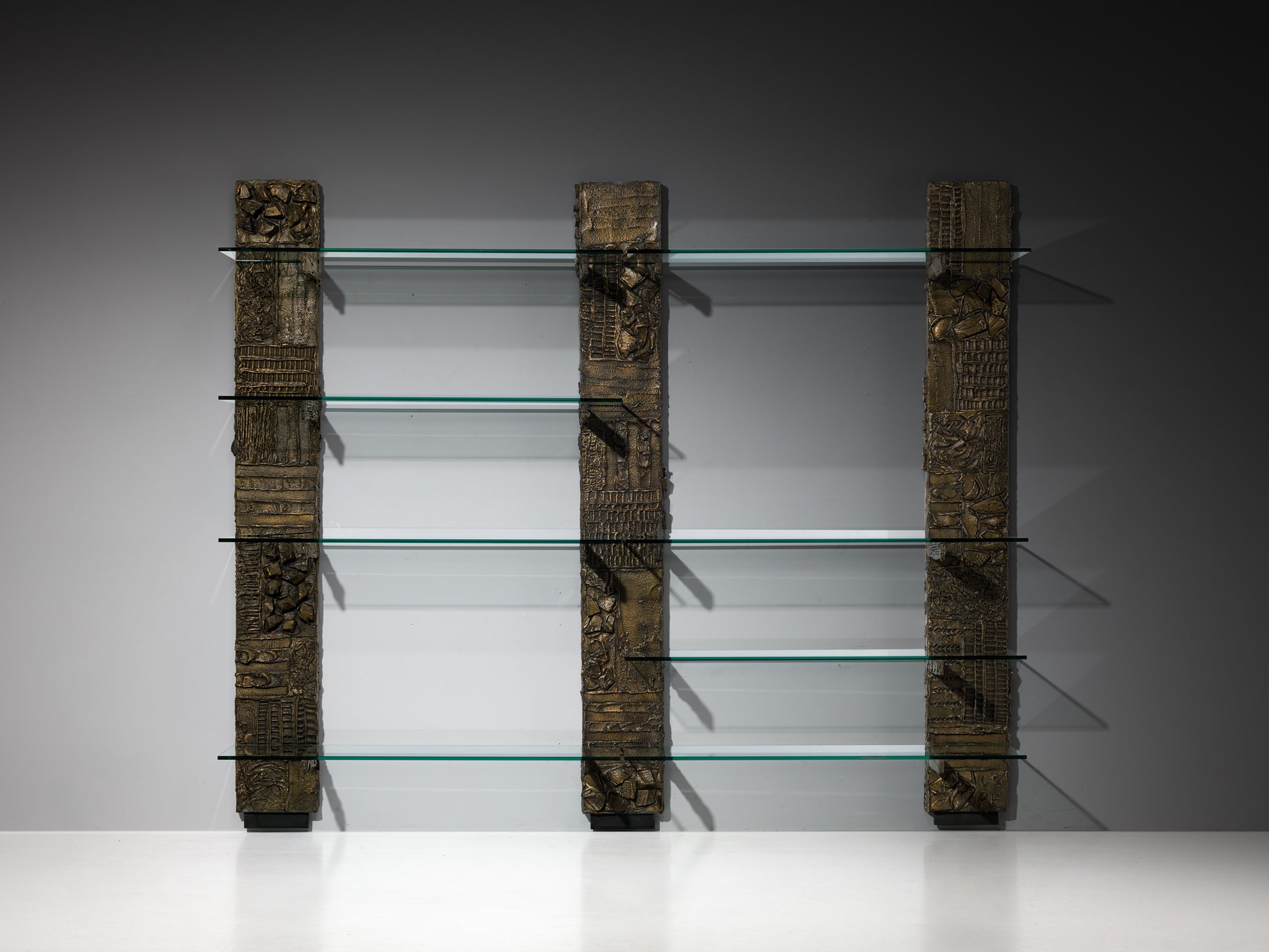 Paul Evans for Directional 'PE 68' Wall Unit in Bronzed Resin and Glass Case pieces and storage cabinets Morentz