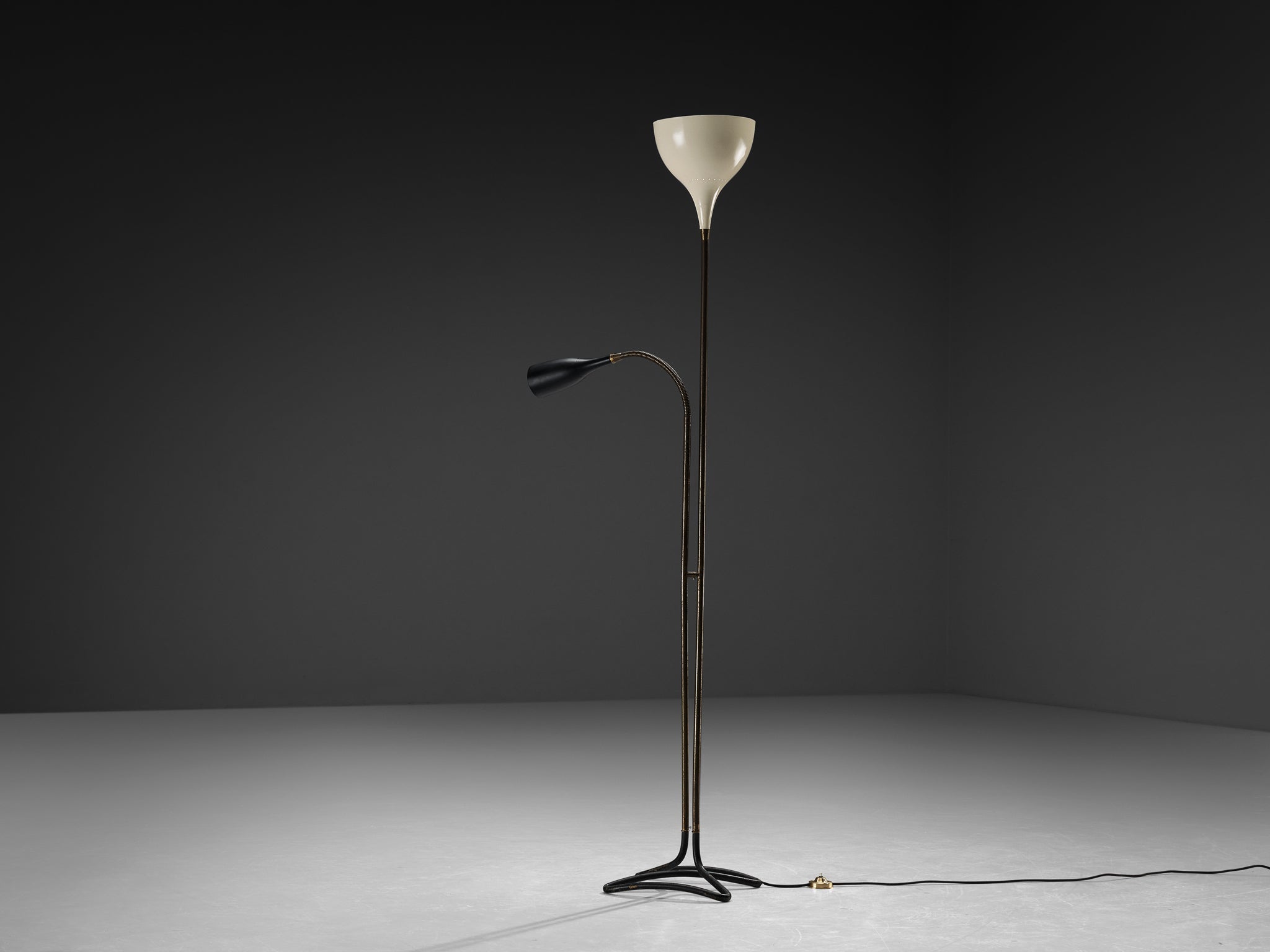1950s Italian Mid-Century Floor Lamp in Coated Aluminum and Brass lighting Morentz