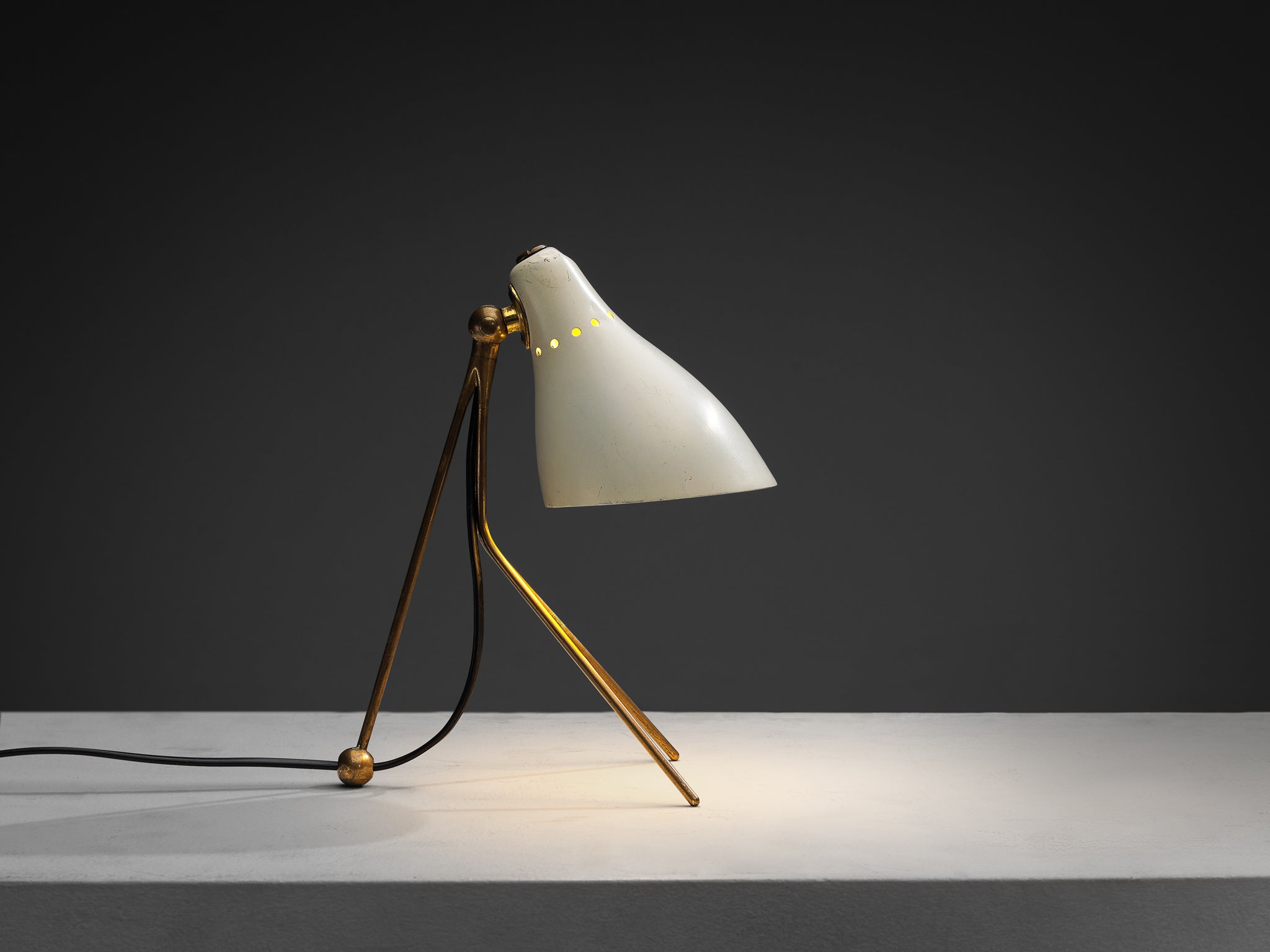 1950s Mid-Century Modern Italian Desk Lamp in Brass with Perforated Shade Lighting Morentz