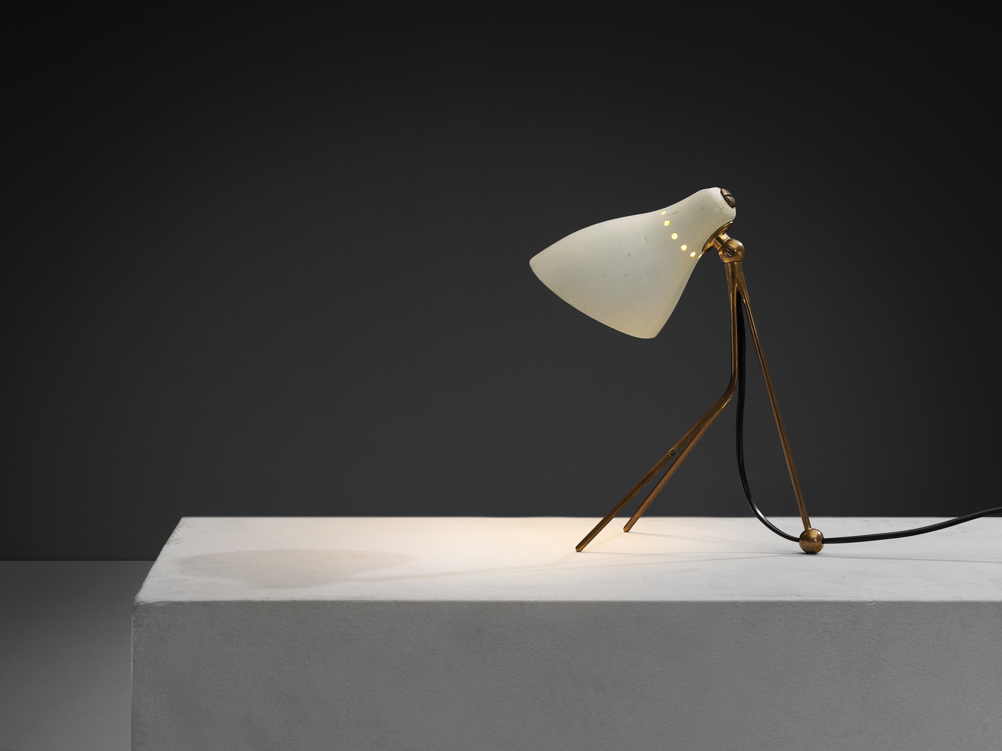 1950s Mid-Century Modern Italian Desk Lamp in Brass with Perforated Shade Lighting Morentz