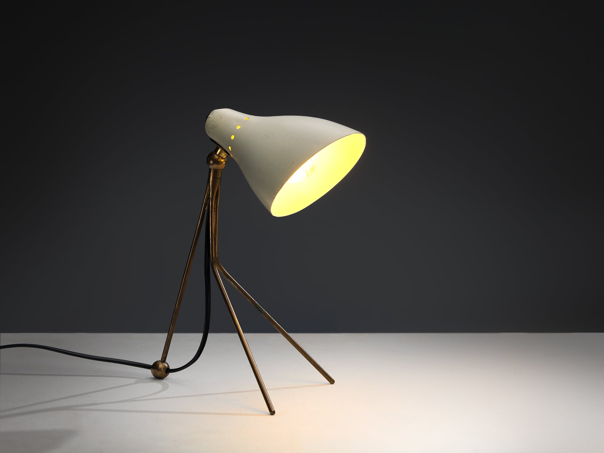 1950s Mid-Century Modern Italian Desk Lamp in Brass with Perforated Shade Lighting Morentz