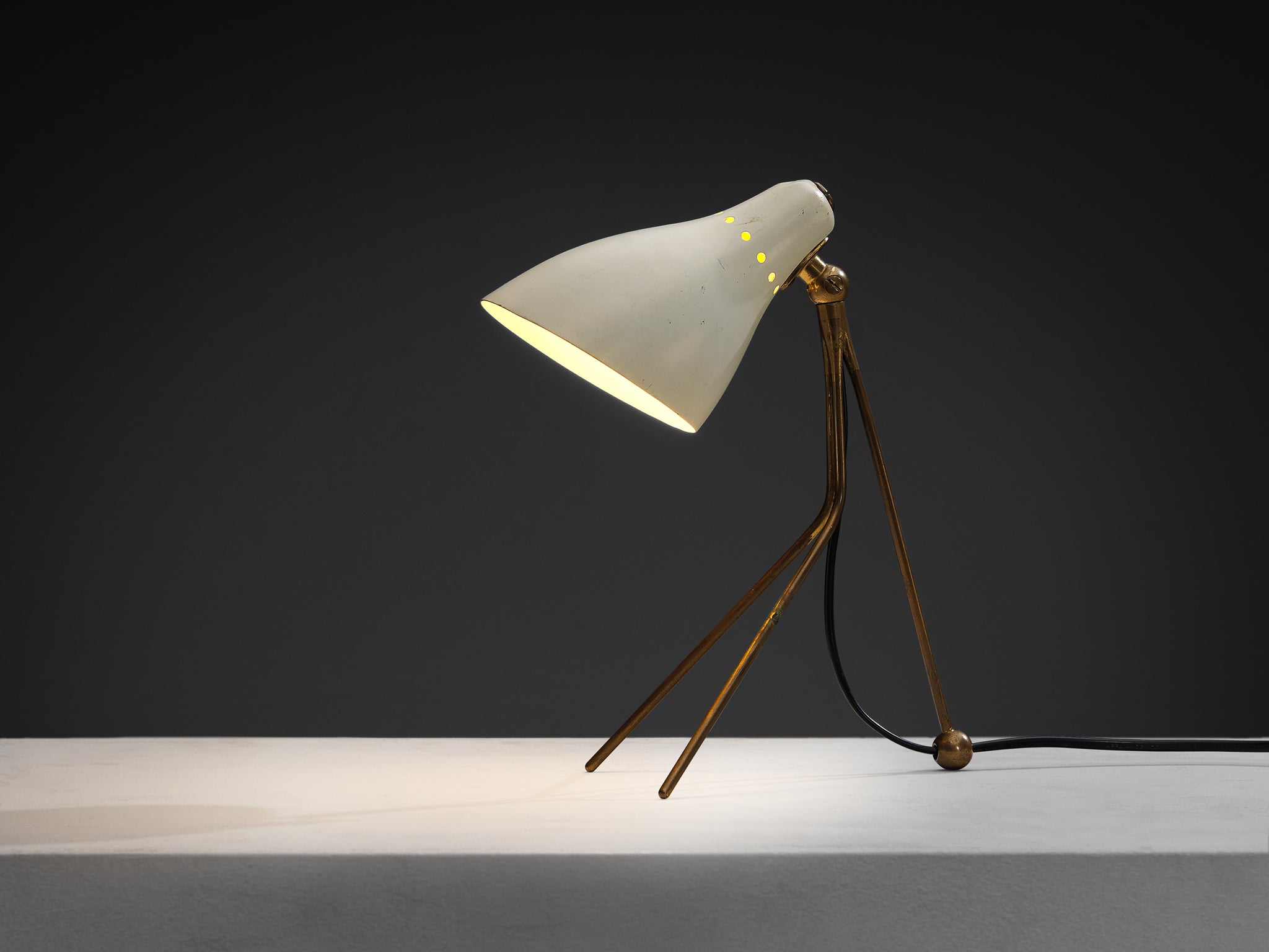 1950s Mid-Century Modern Italian Desk Lamp in Brass with Perforated Shade Lighting Morentz