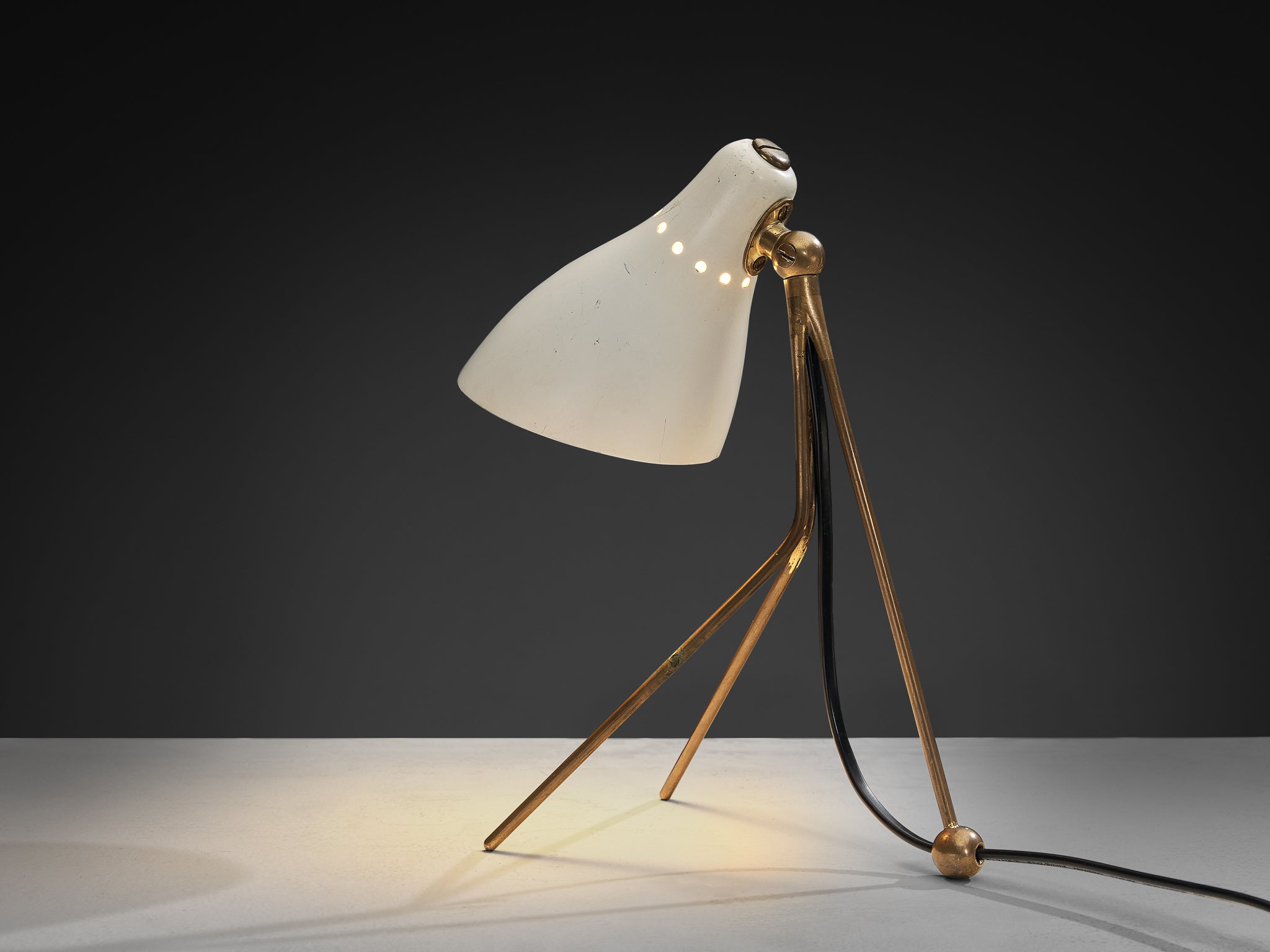 1950s Mid-Century Modern Italian Desk Lamp in Brass with Perforated Shade Lighting Morentz