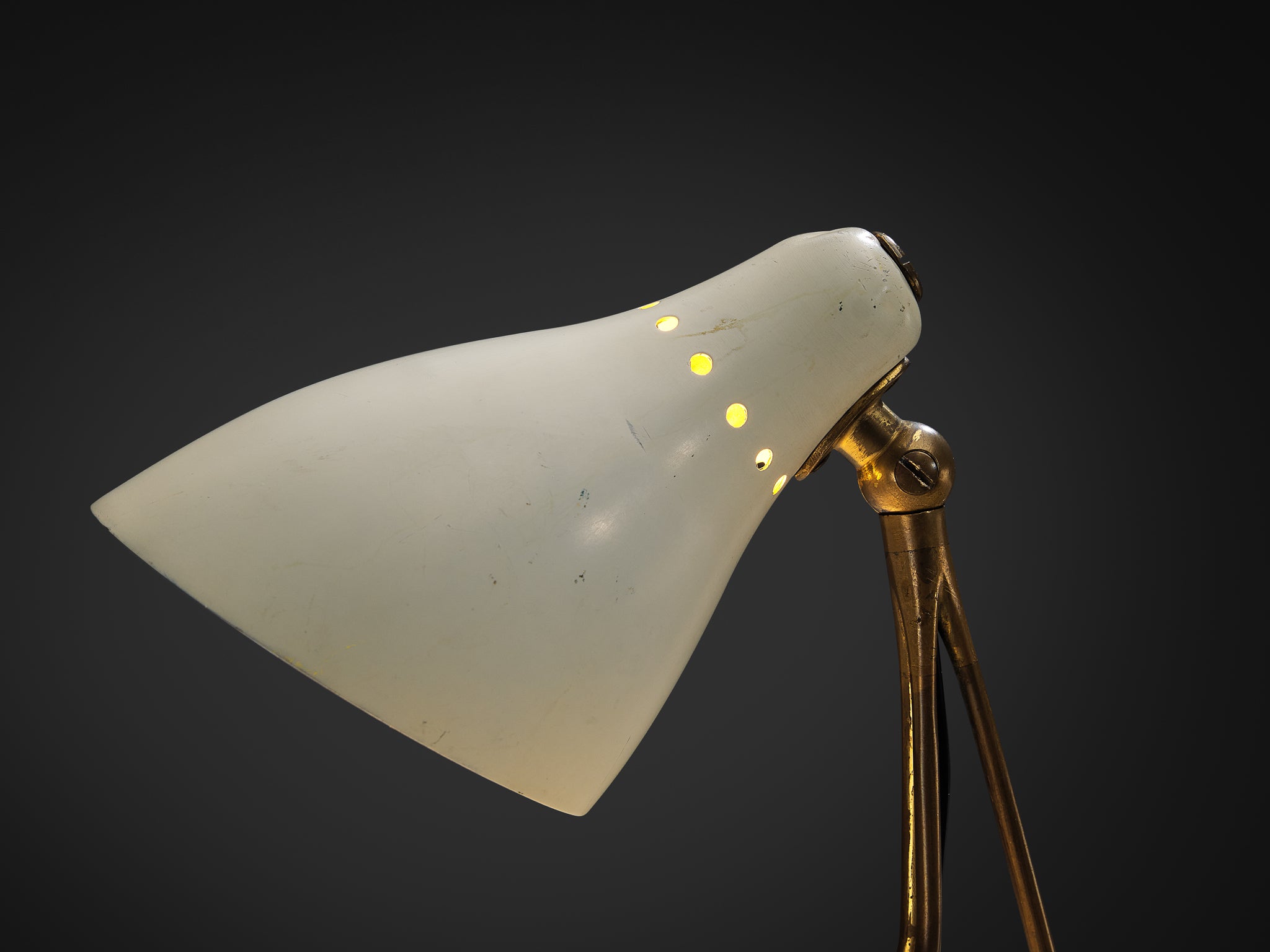 1950s Mid-Century Modern Italian Desk Lamp in Brass with Perforated Shade Lighting Morentz