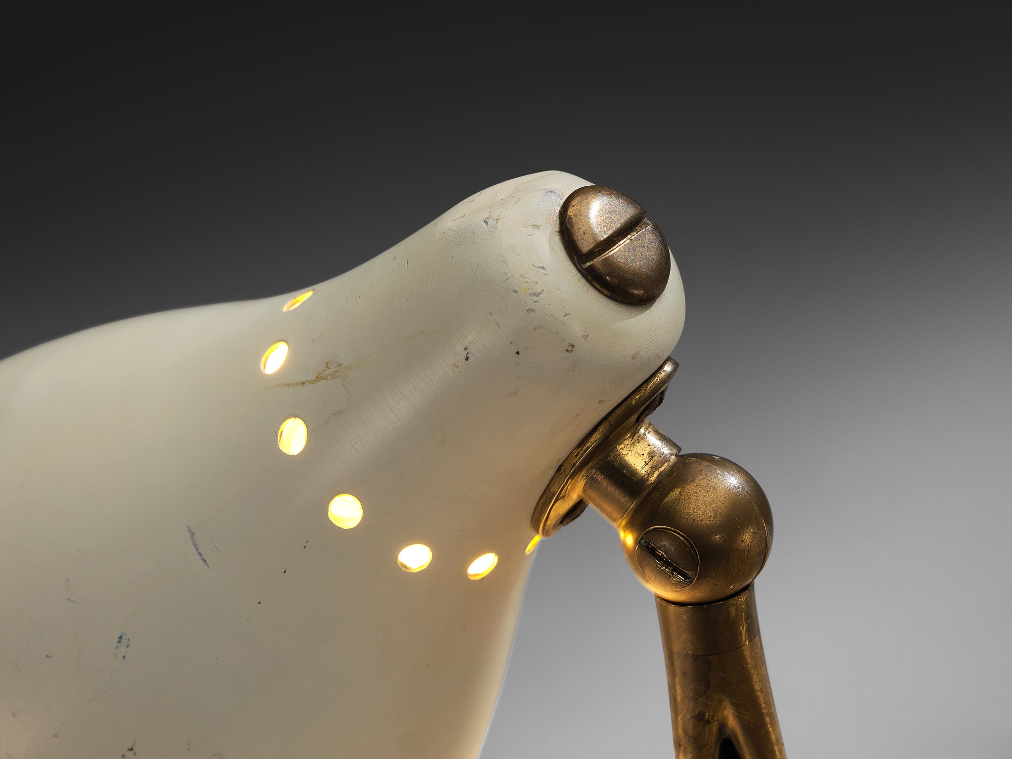 1950s Mid-Century Modern Italian Desk Lamp in Brass with Perforated Shade Lighting Morentz