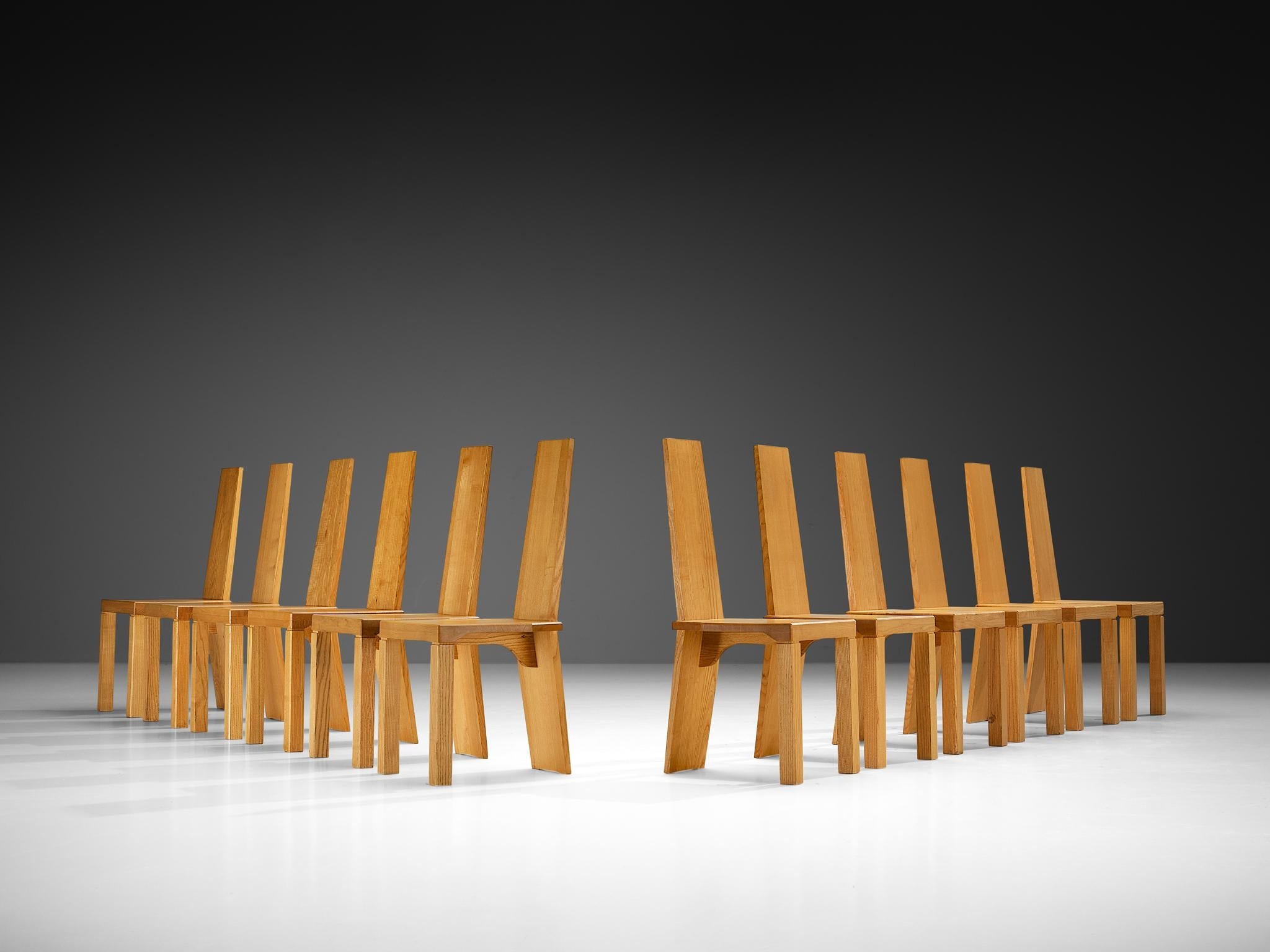 Set of Twelve Postmodern Dining Chairs in Solid Ash Wood seating Morentz