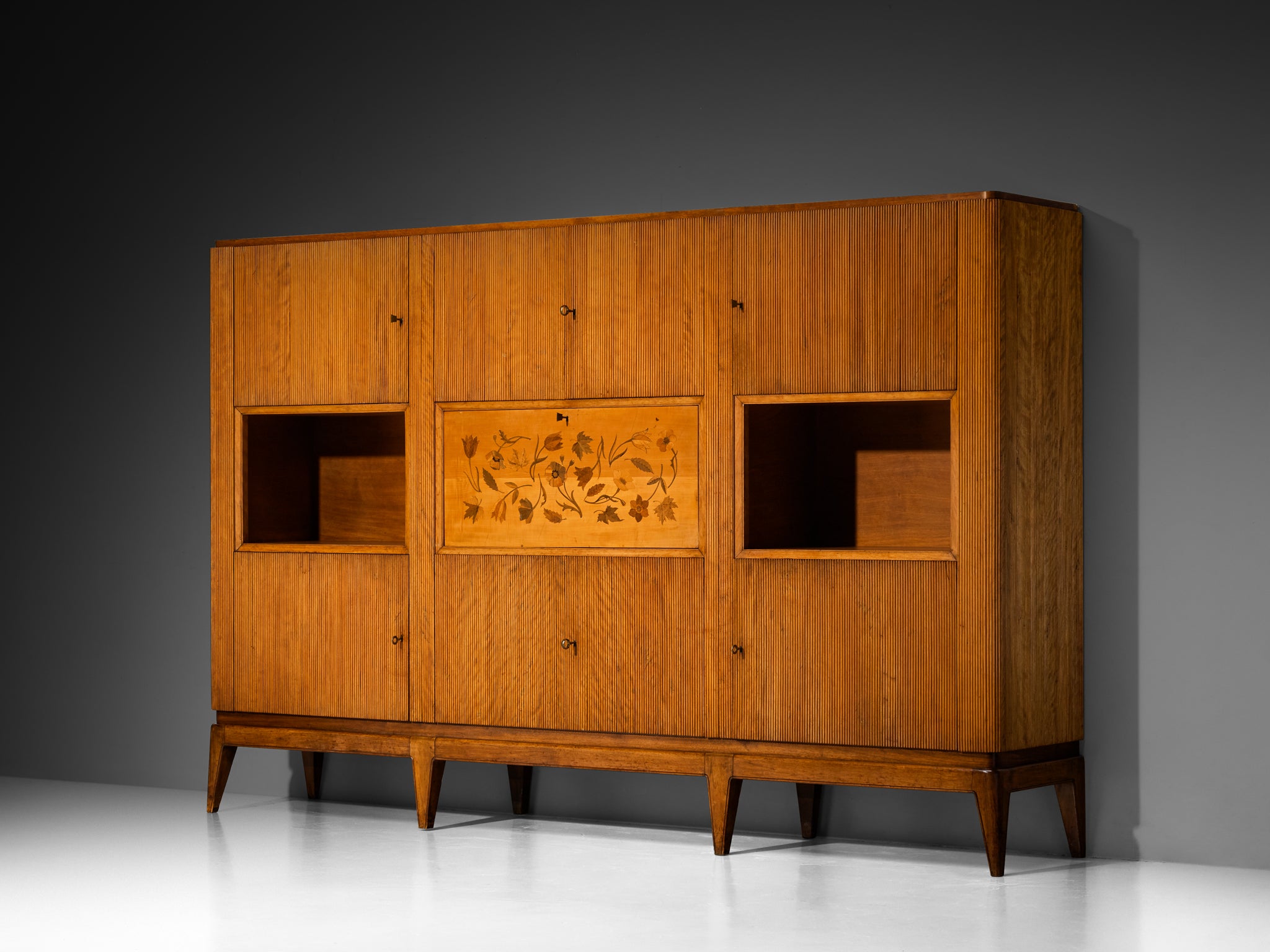 1950s Italian Mid-Century Modern Sideboard with Grissinato Carvings case pieces and storage cabinets Morentz