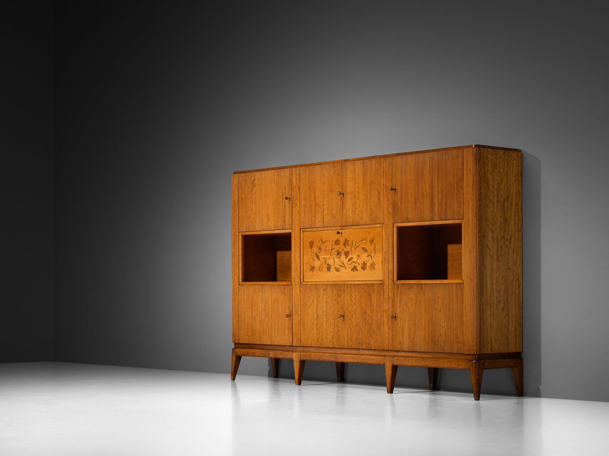 1950s Italian Mid-Century Modern Sideboard with Grissinato Carvings case pieces and storage cabinets Morentz
