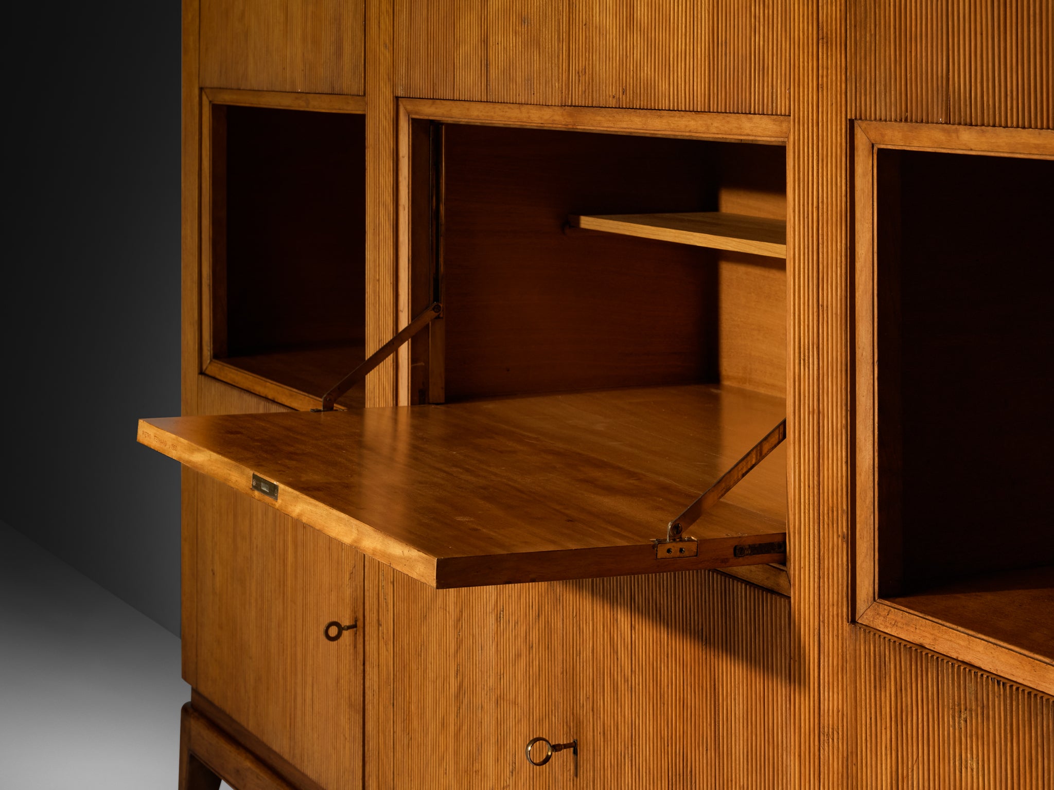 1950s Italian Mid-Century Modern Sideboard with Grissinato Carvings case pieces and storage cabinets Morentz