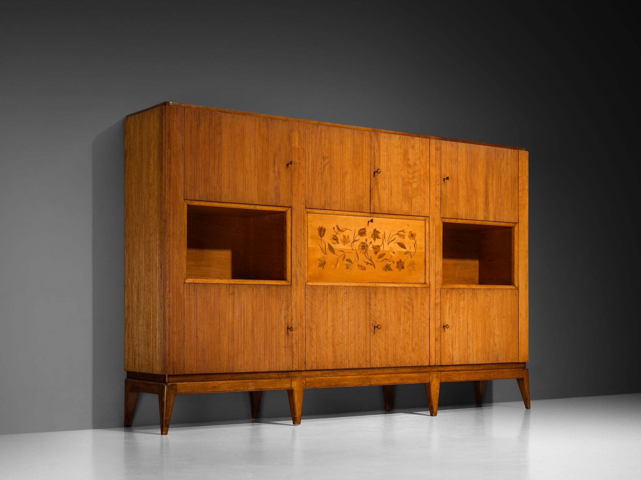 1950s Italian Mid-Century Modern Sideboard with Grissinato Carvings case pieces and storage cabinets Morentz
