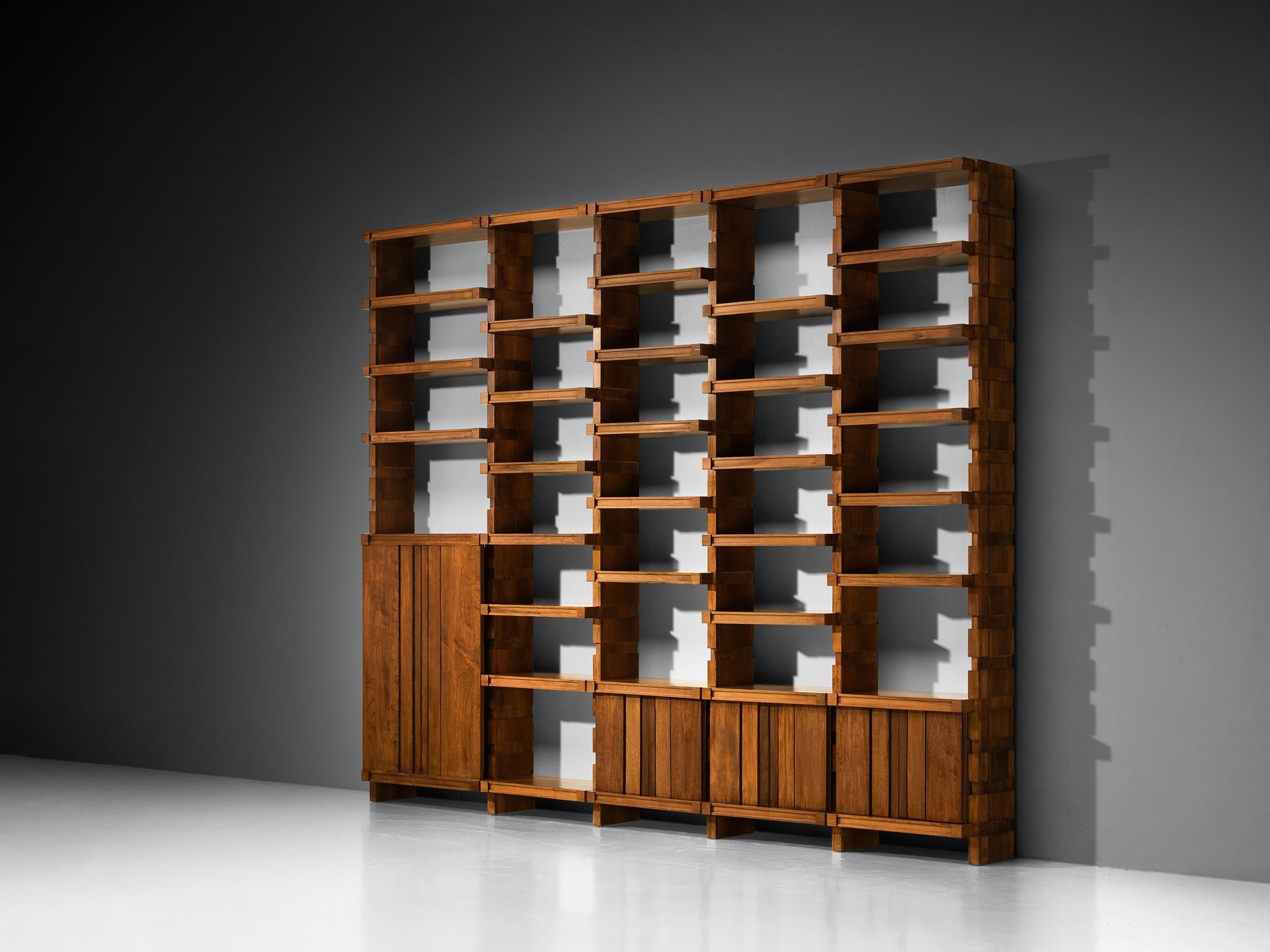 Italian Mid-Century Modern Large Architectural Library in Walnut case pieces and storage cabinets Morentz