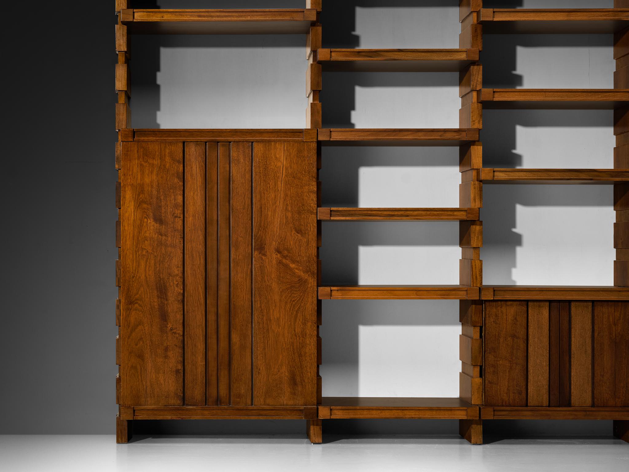 Italian Mid-Century Modern Large Architectural Library in Walnut case pieces and storage cabinets Morentz