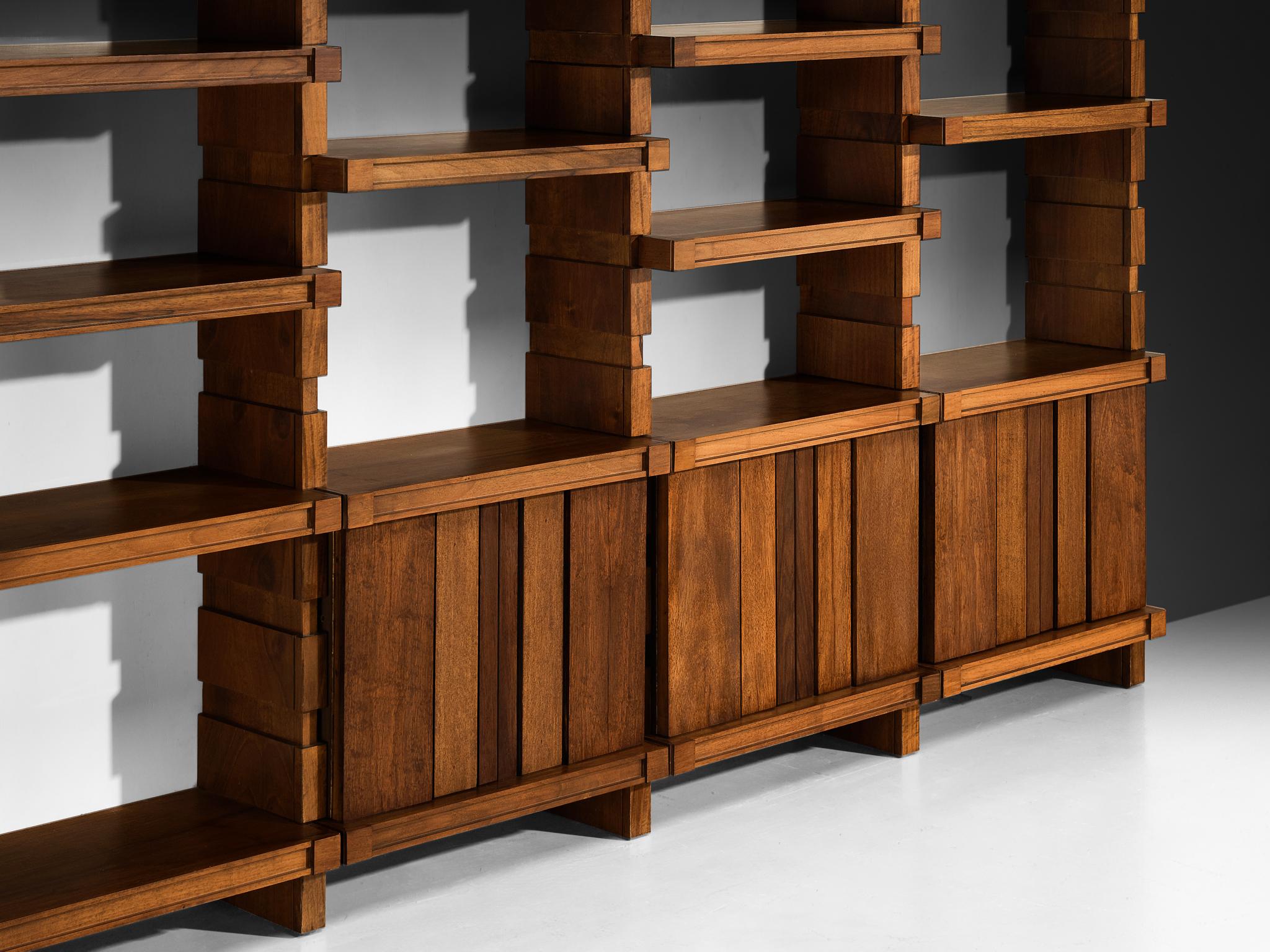 Italian Mid-Century Modern Large Architectural Library in Walnut case pieces and storage cabinets Morentz