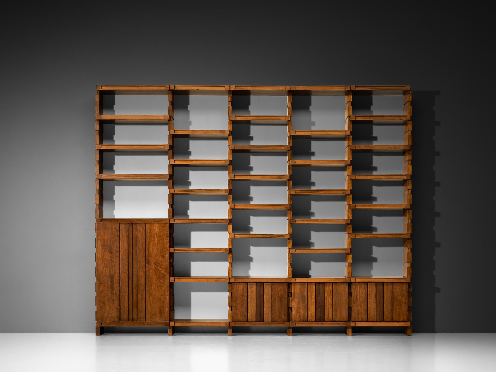 Italian Mid-Century Modern Large Architectural Library in Walnut case pieces and storage cabinets Morentz