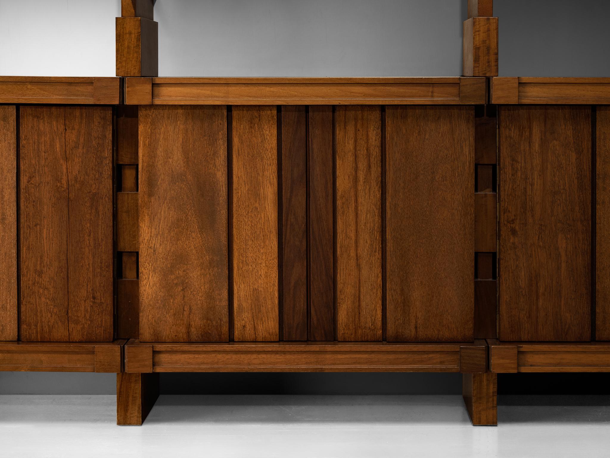 Italian Mid-Century Modern Large Architectural Library in Walnut case pieces and storage cabinets Morentz