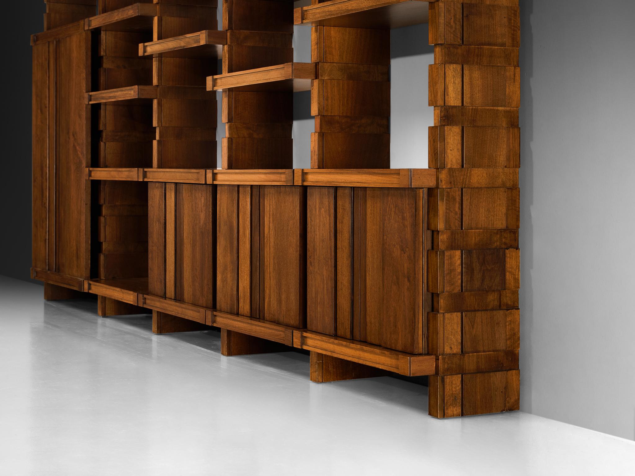 Italian Mid-Century Modern Large Architectural Library in Walnut case pieces and storage cabinets Morentz