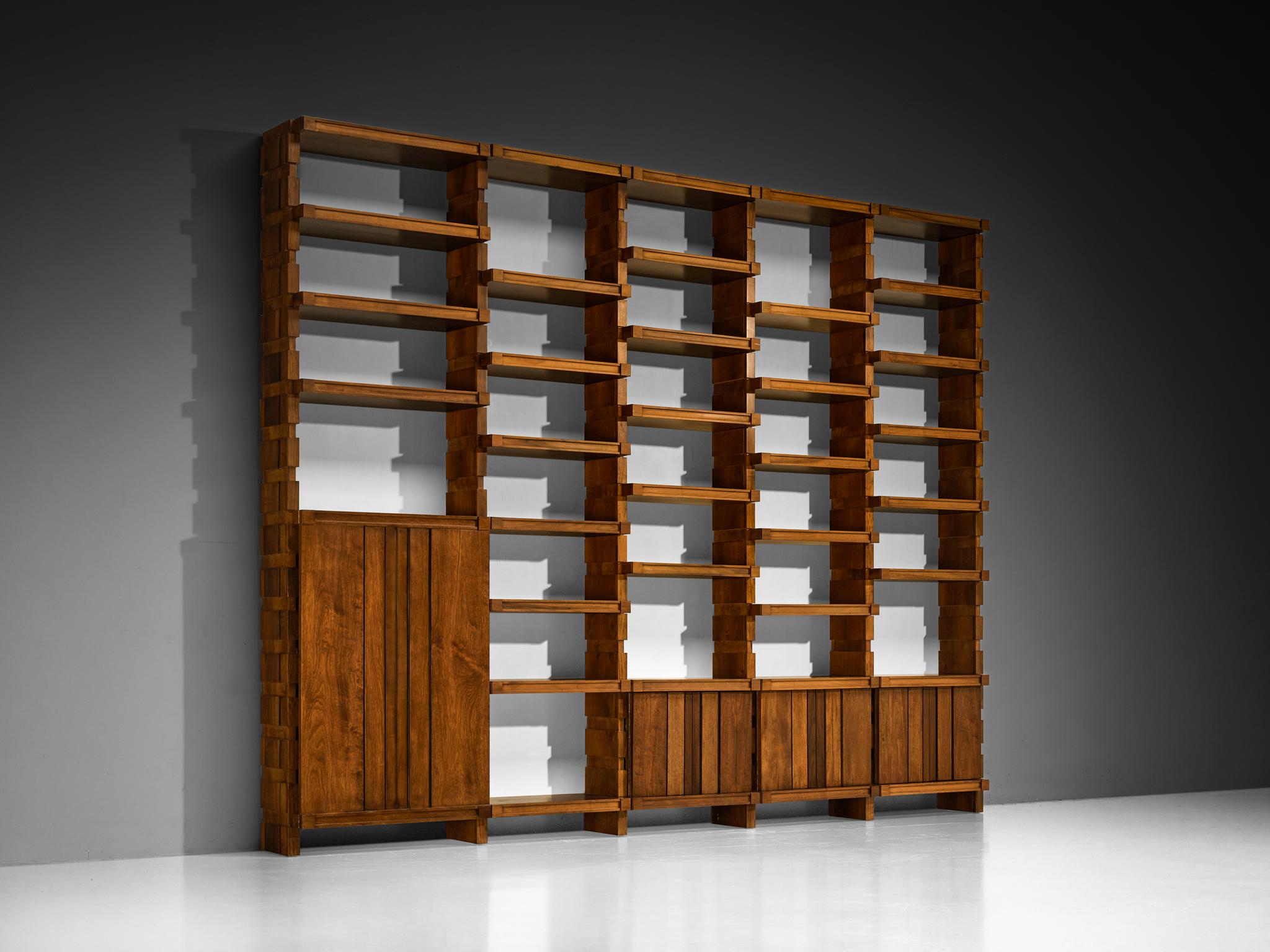 Italian Mid-Century Modern Large Architectural Library in Walnut case pieces and storage cabinets Morentz