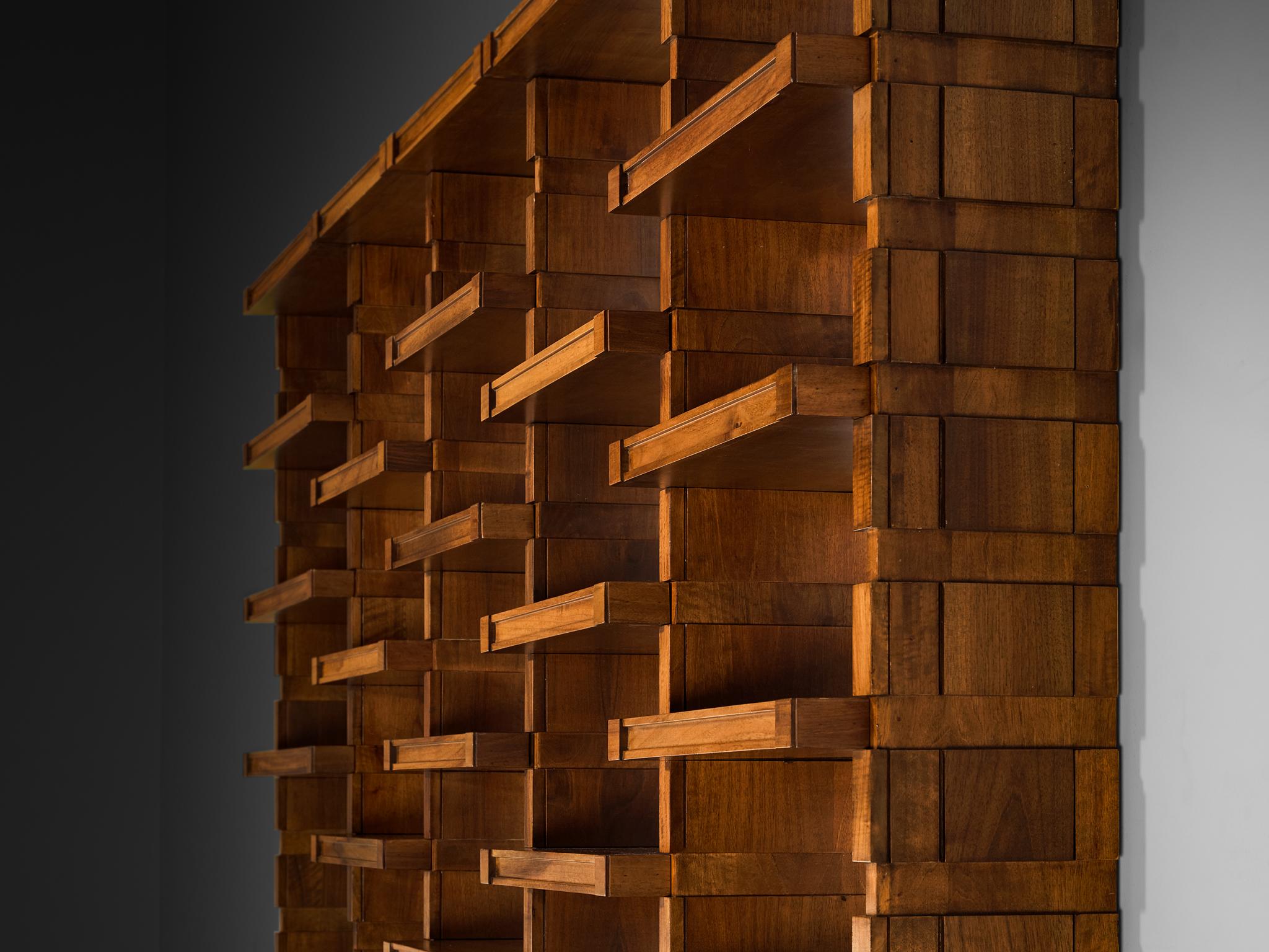 Italian Mid-Century Modern Large Architectural Library in Walnut case pieces and storage cabinets Morentz