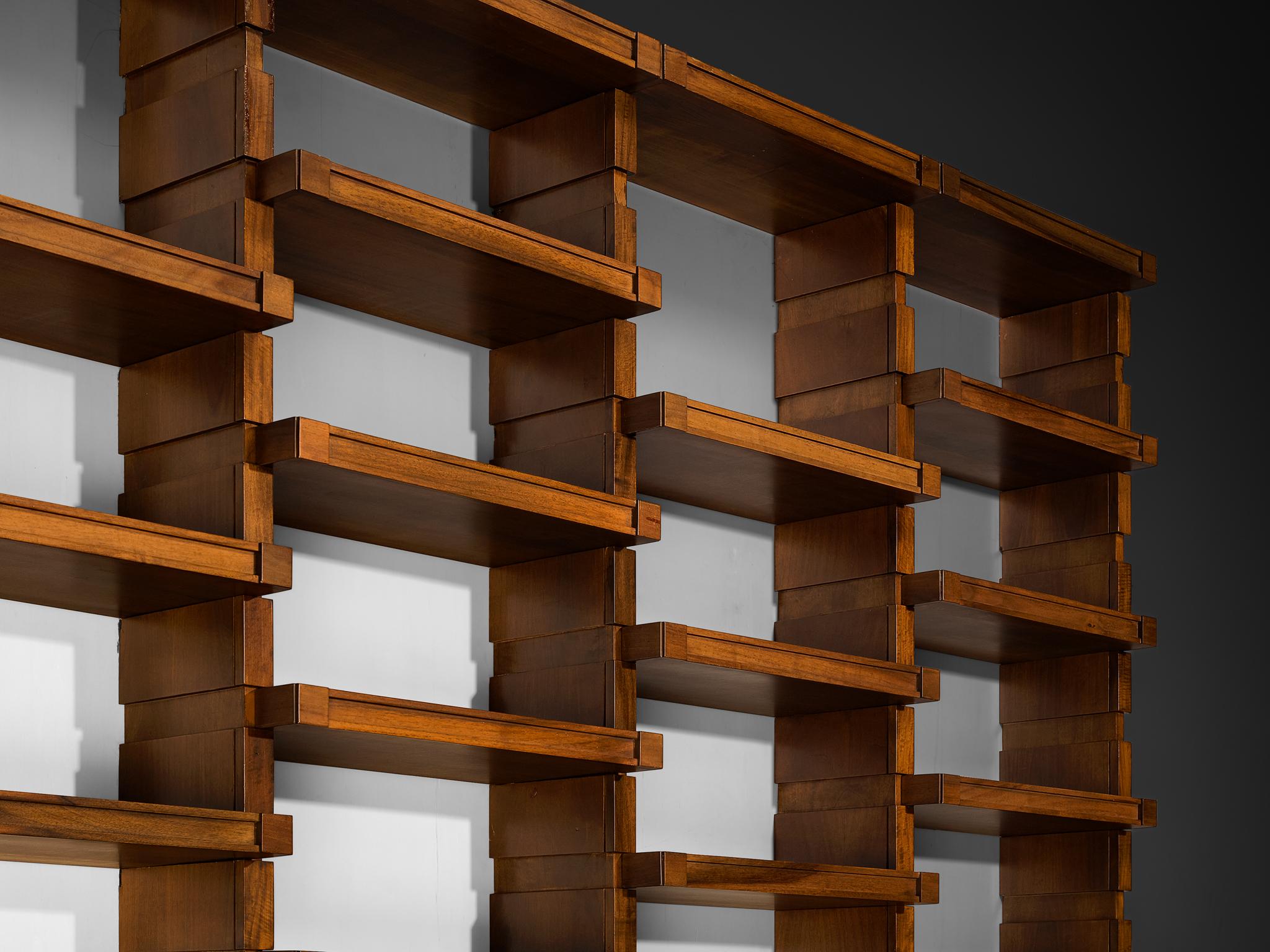 Italian Mid-Century Modern Large Architectural Library in Walnut case pieces and storage cabinets Morentz