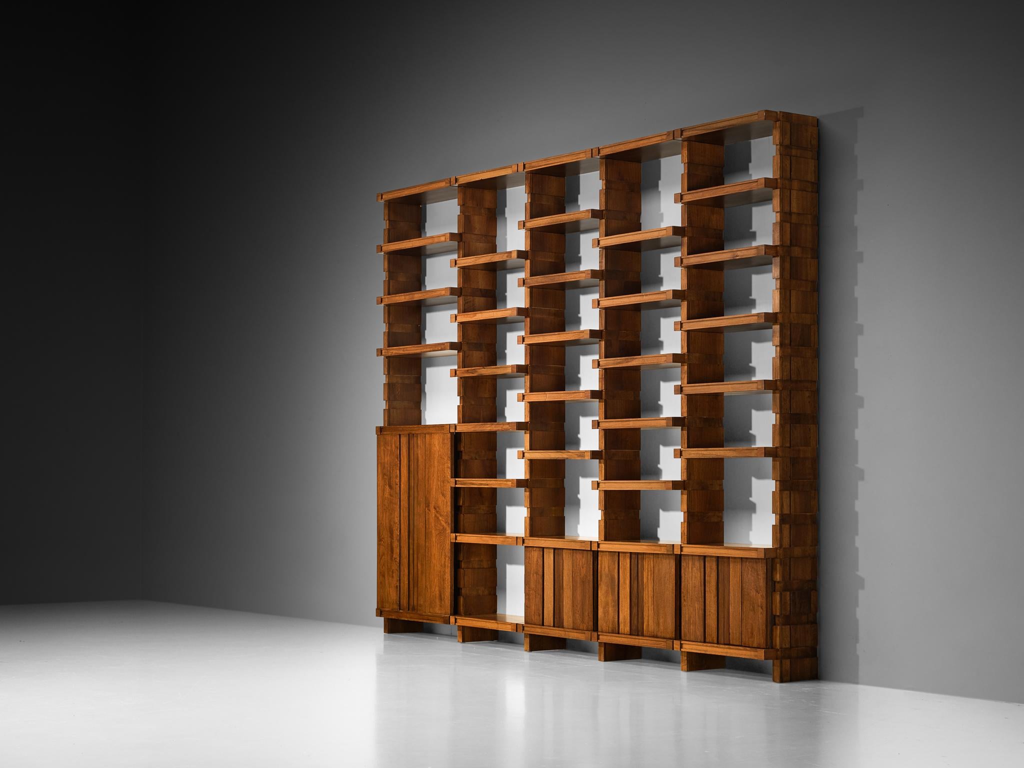 Italian Mid-Century Modern Large Architectural Library in Walnut case pieces and storage cabinets Morentz