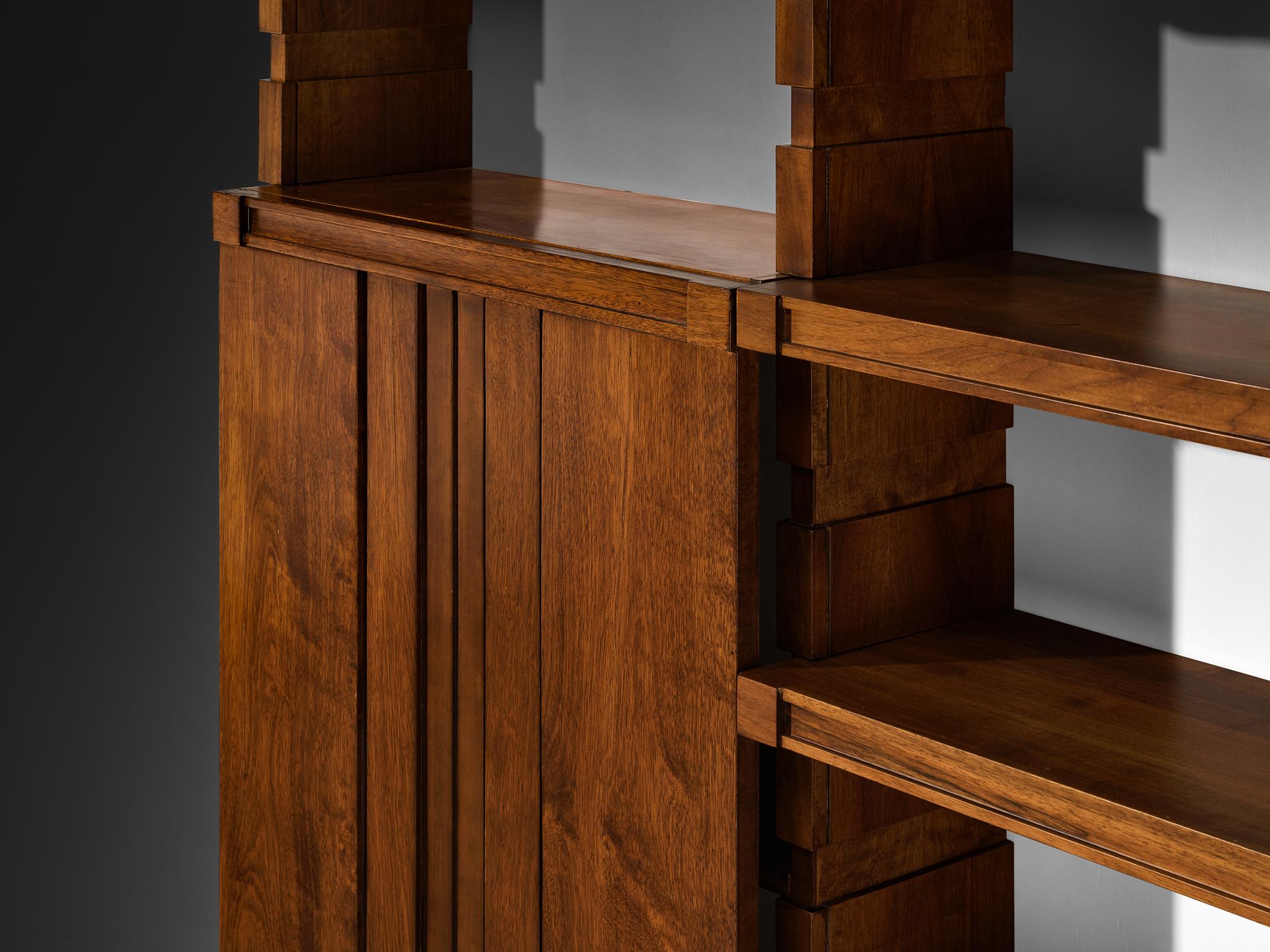 Italian Mid-Century Modern Large Architectural Library in Walnut case pieces and storage cabinets Morentz