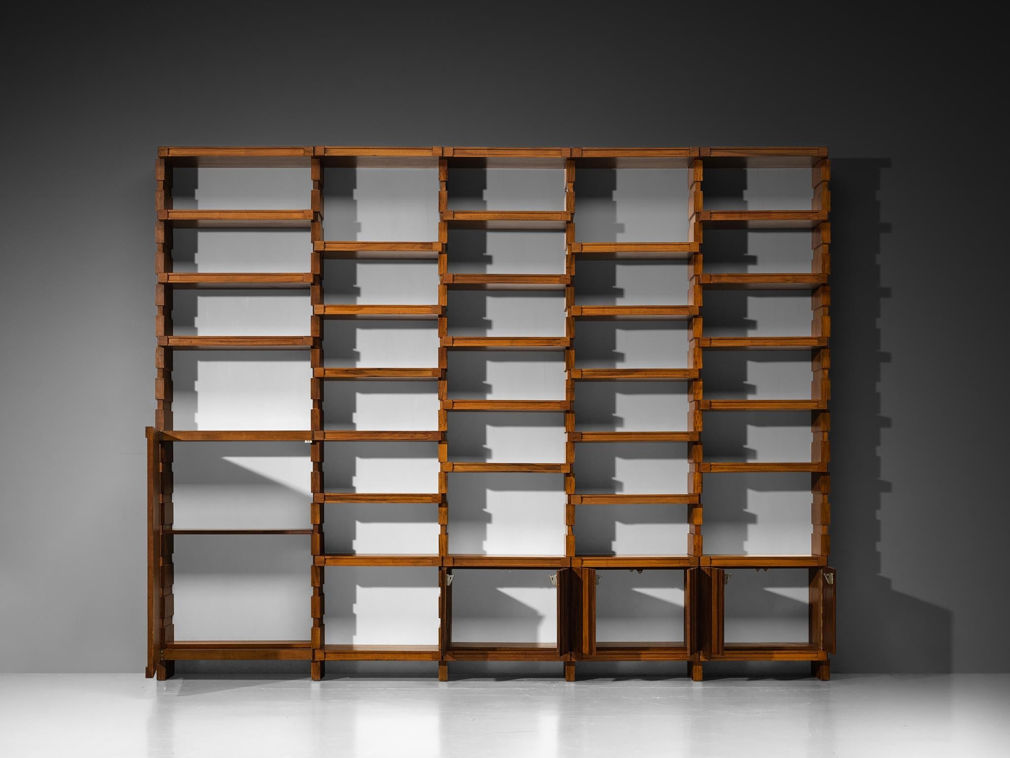 Italian Mid-Century Modern Large Architectural Library in Walnut case pieces and storage cabinets Morentz