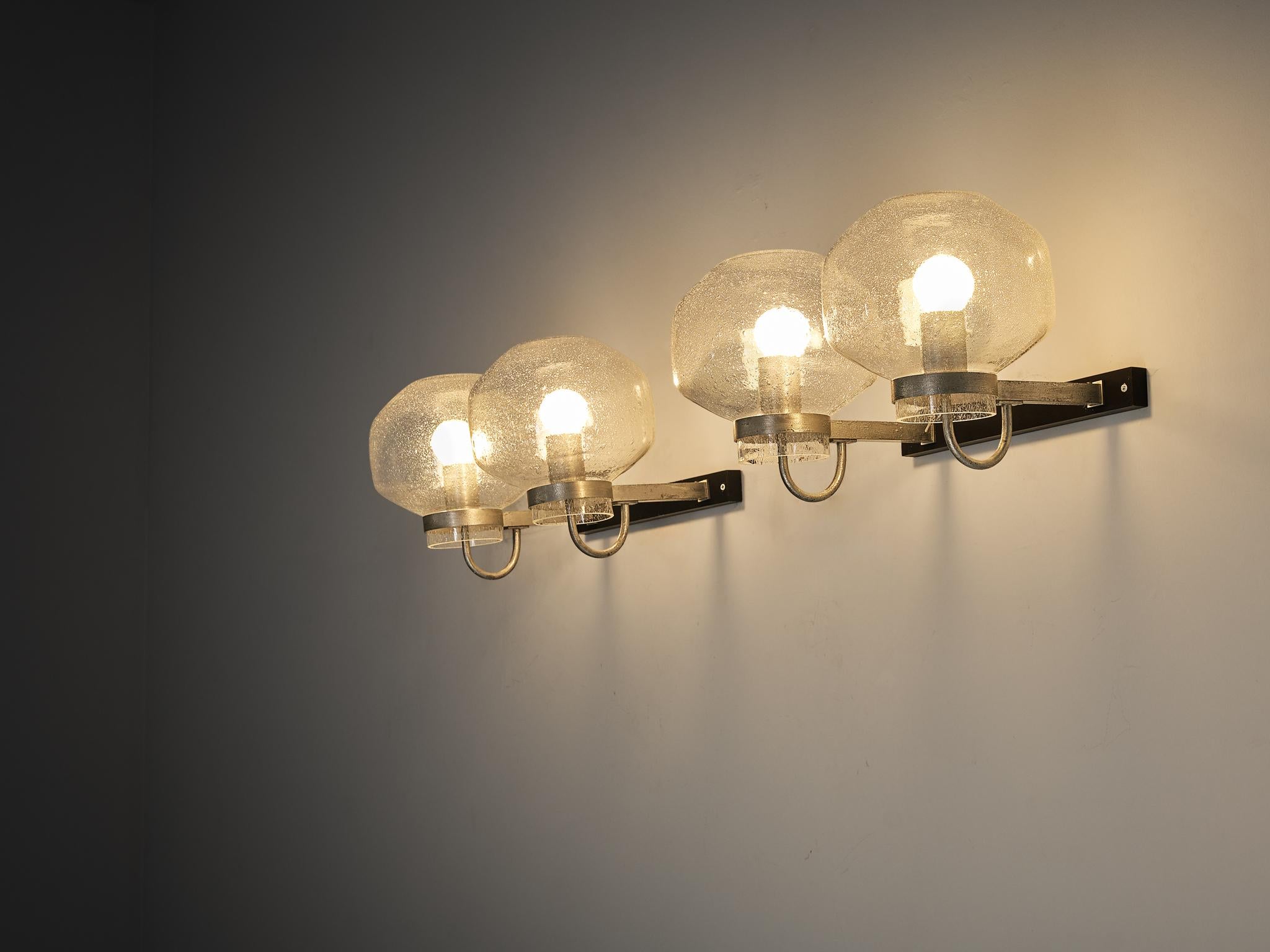 1970s Wall Lights in Black-Coated Aluminum and Blown Glass lighting Morentz