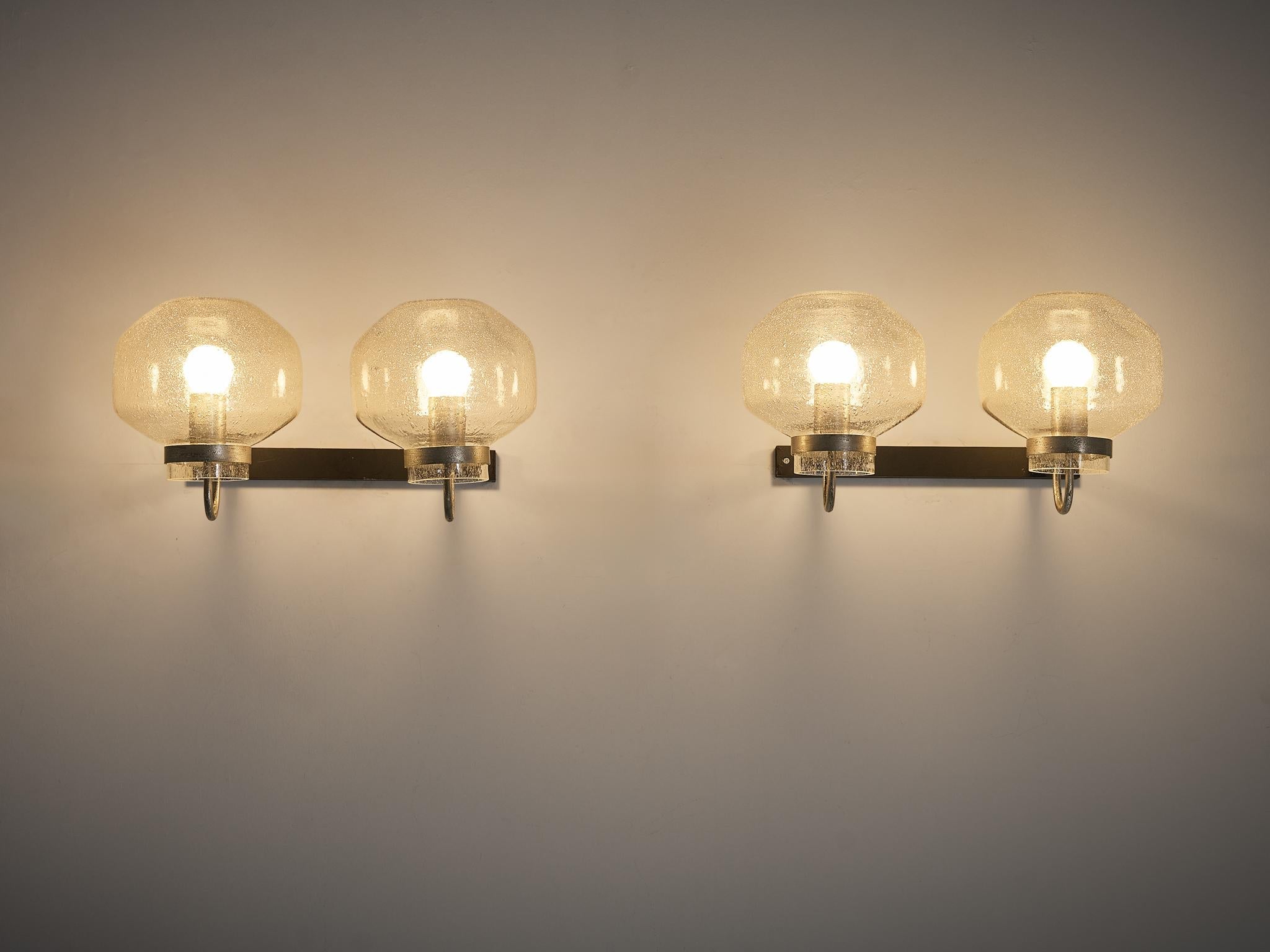 1970s Wall Lights in Black-Coated Aluminum and Blown Glass lighting Morentz