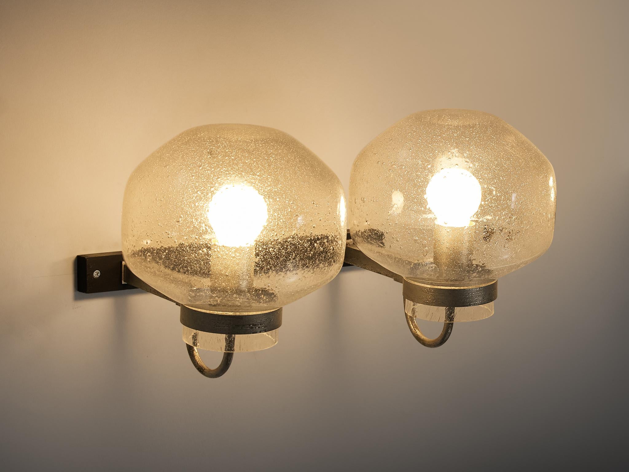 1970s Wall Lights in Black-Coated Aluminum and Blown Glass lighting Morentz
