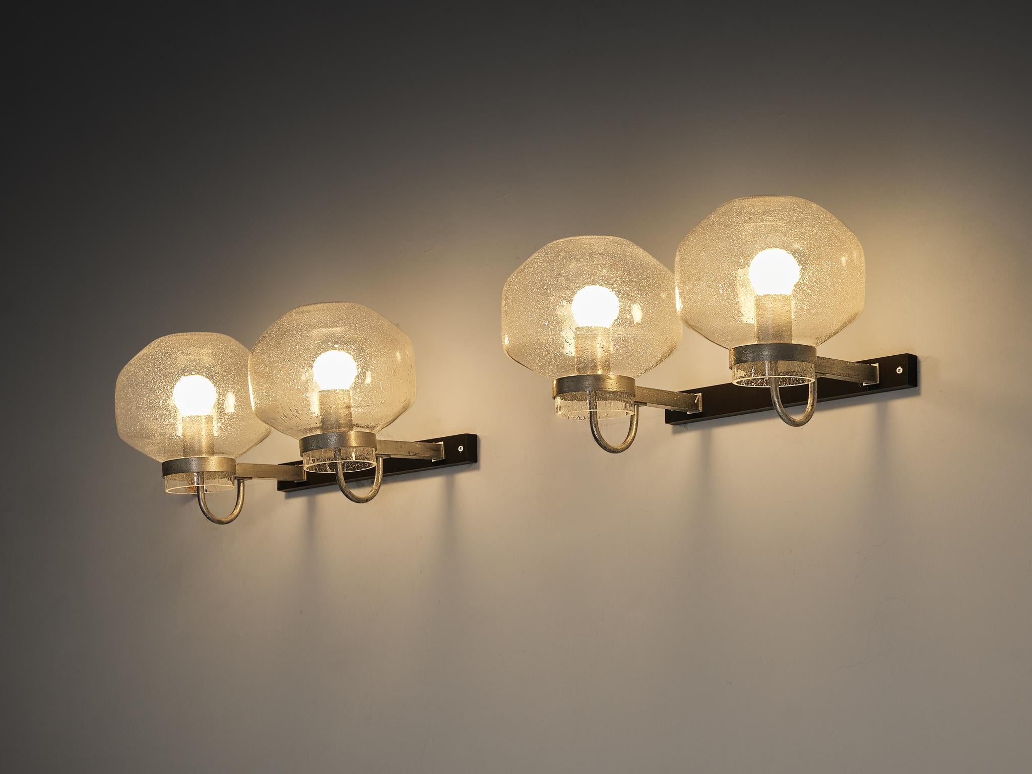 1970s Wall Lights in Black-Coated Aluminum and Blown Glass lighting Morentz