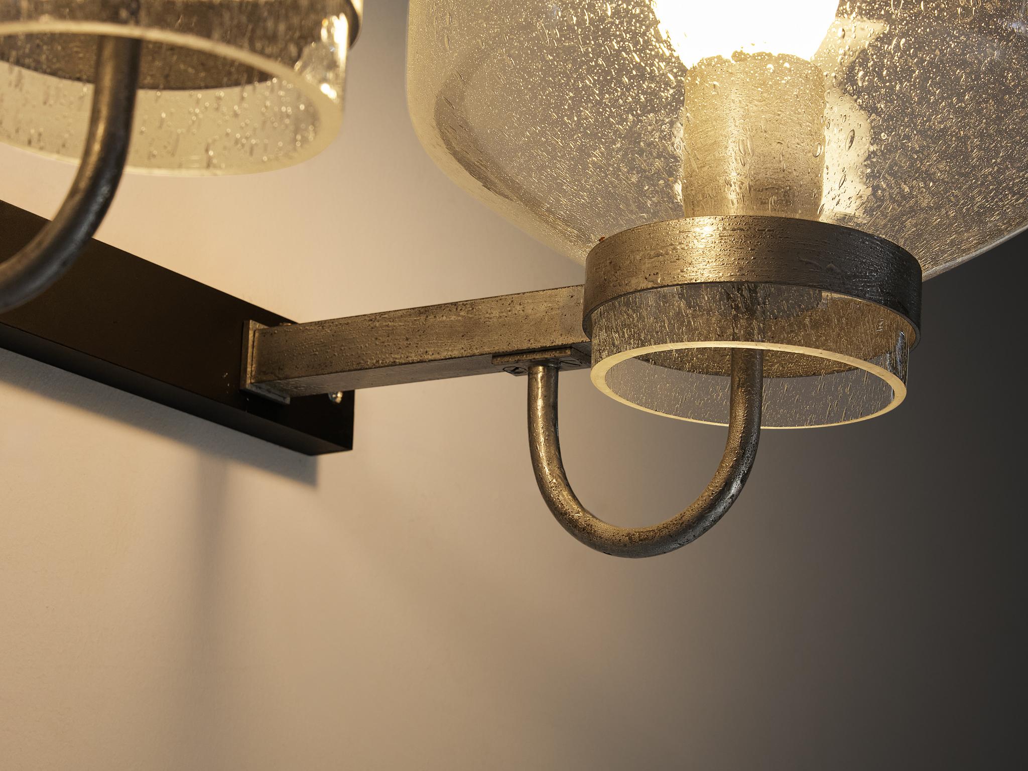1970s Wall Light in Black-Coated Aluminum and Blown Glass lighting Morentz