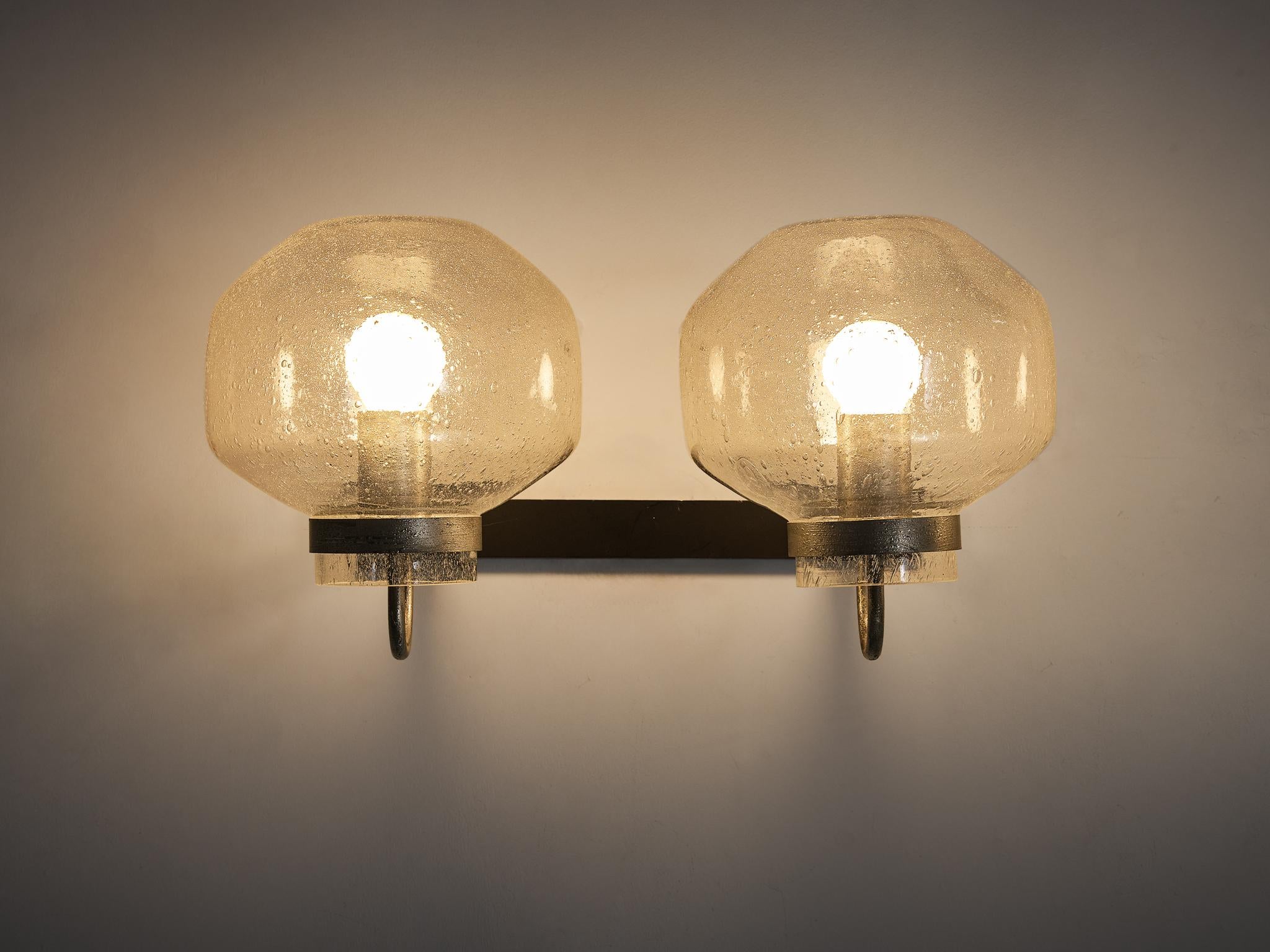 1970s Wall Light in Black-Coated Aluminum and Blown Glass lighting Morentz